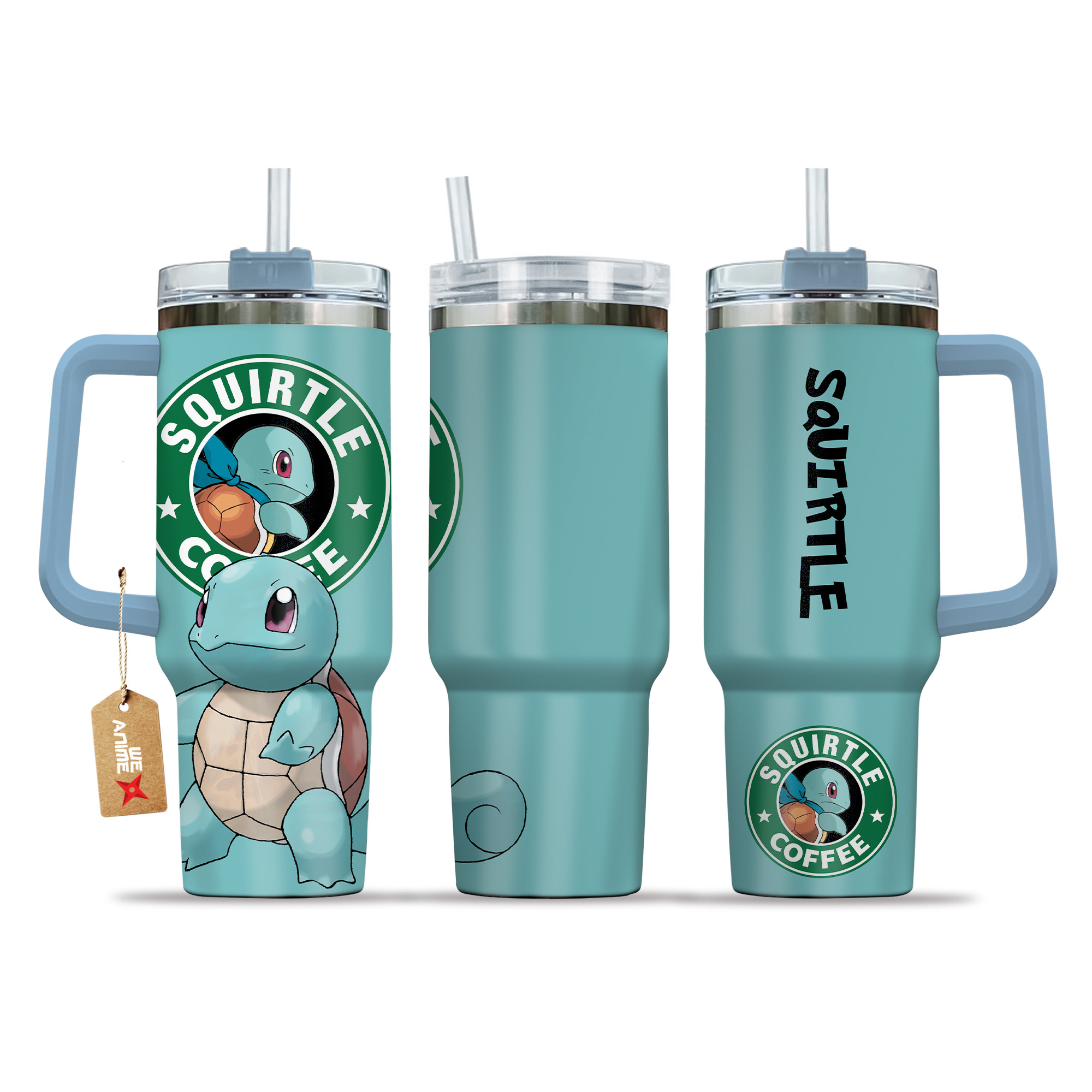 Pokemon Squirtle Coffee 40oz Tumbler Cup With Handle Anime Accessories