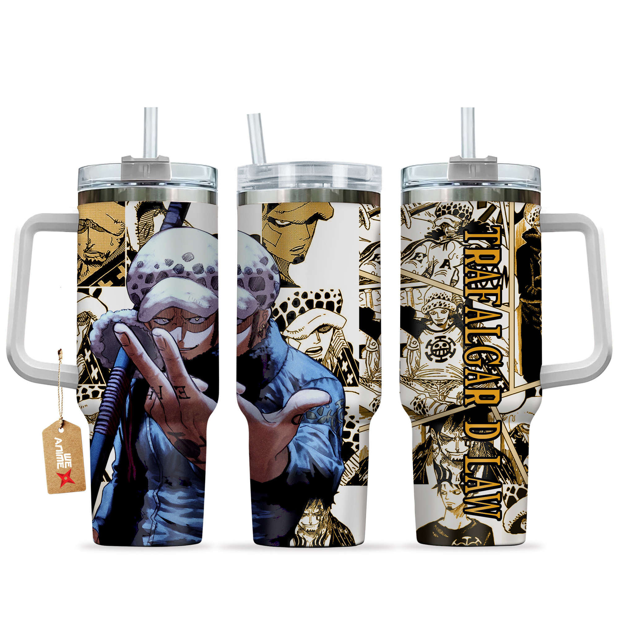 Trafalgar D Law Anime 40oz Tumbler Cup With Handle Manga Art Name