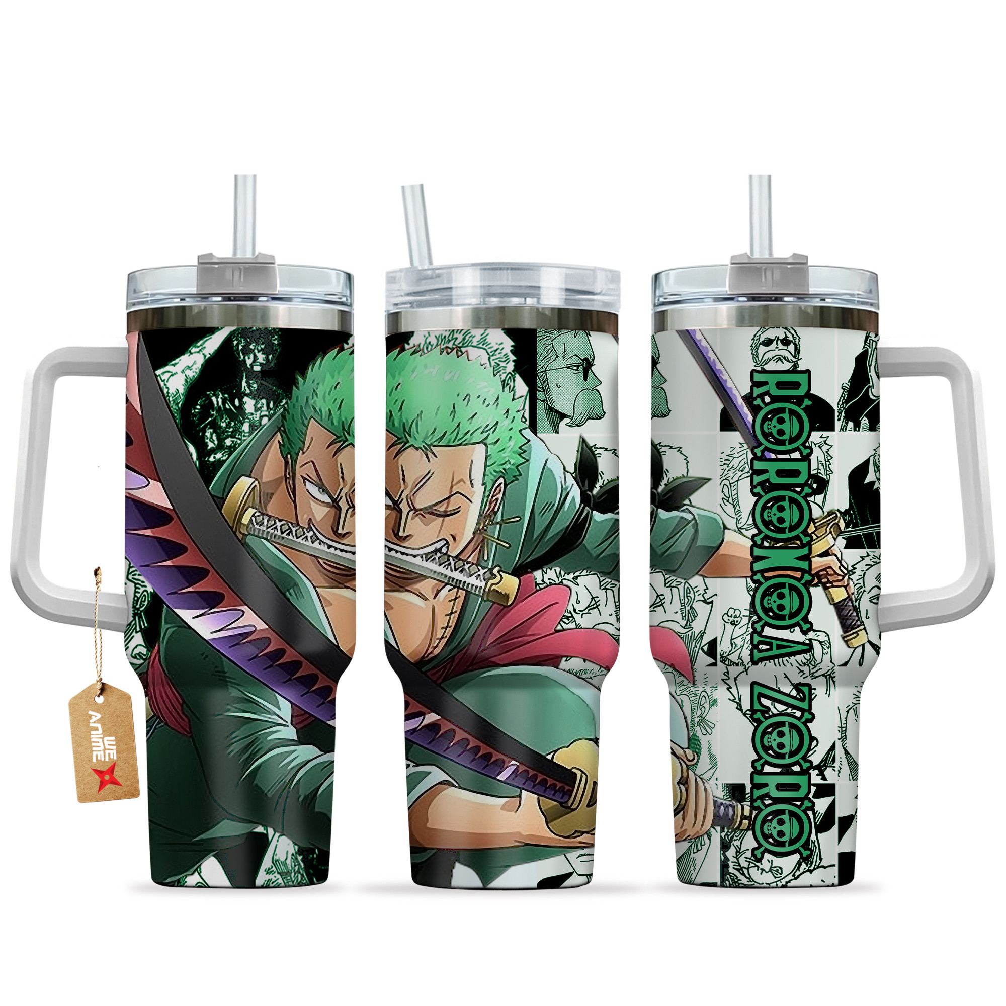 Roronoa Zoro Anime 40oz Tumbler Cup With Handle Manga Art Name