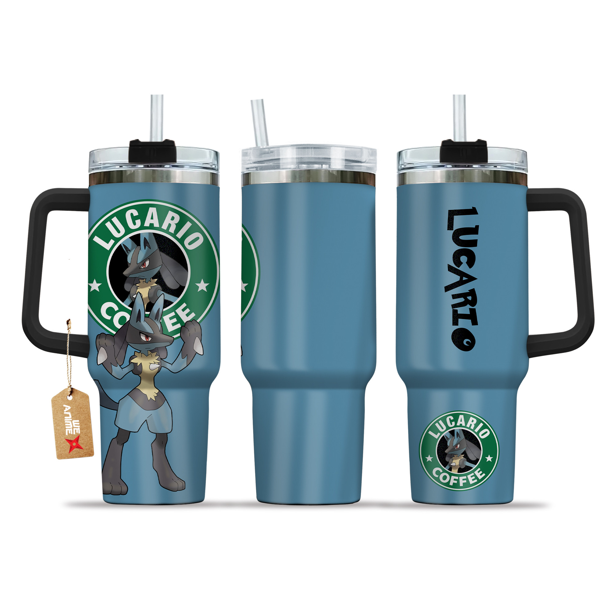 Pokemon Lucario Coffee 40oz Tumbler Cup With Handle Anime Accessories