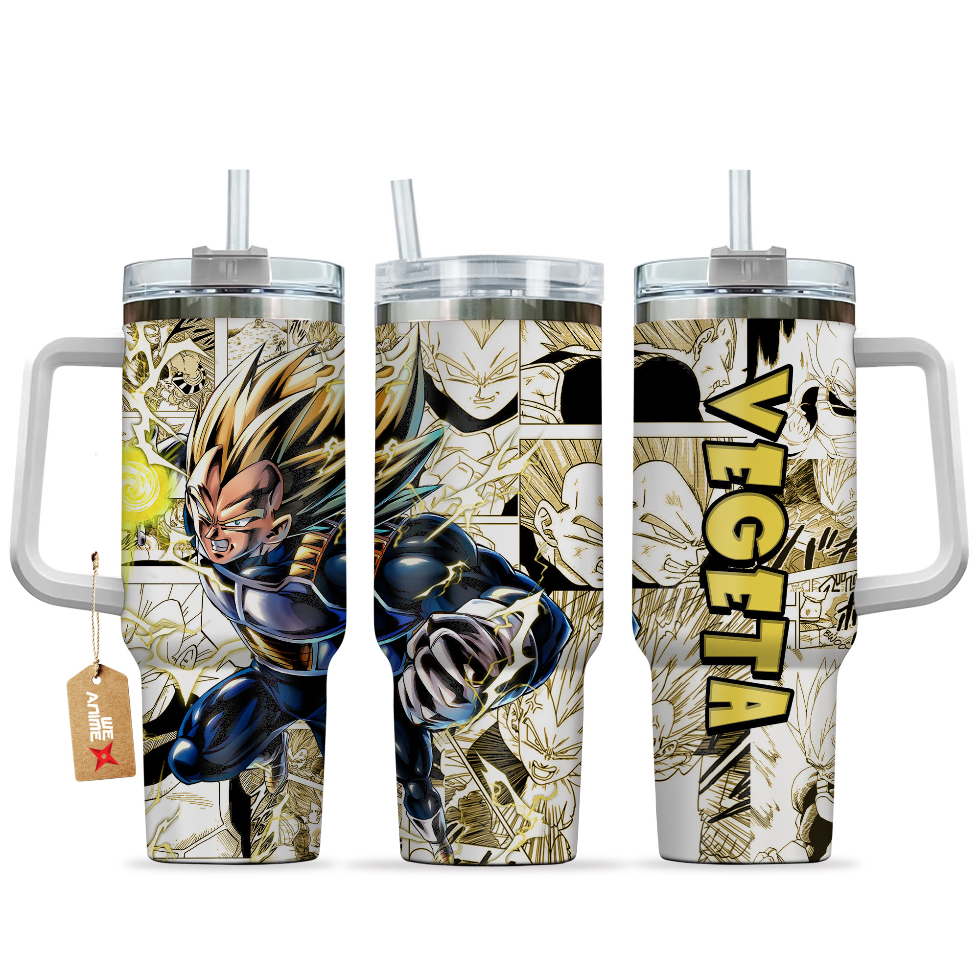 Vegeta Super Saiyan 2 Anime 40oz Tumbler Cup With Handle Manga Art Name