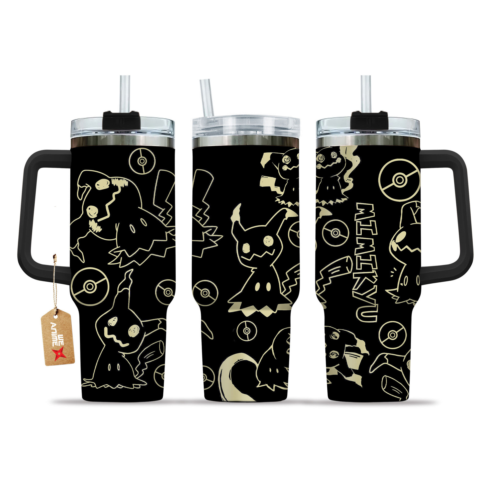 Mimikyu 40oz Tumbler Cup With Handle Name