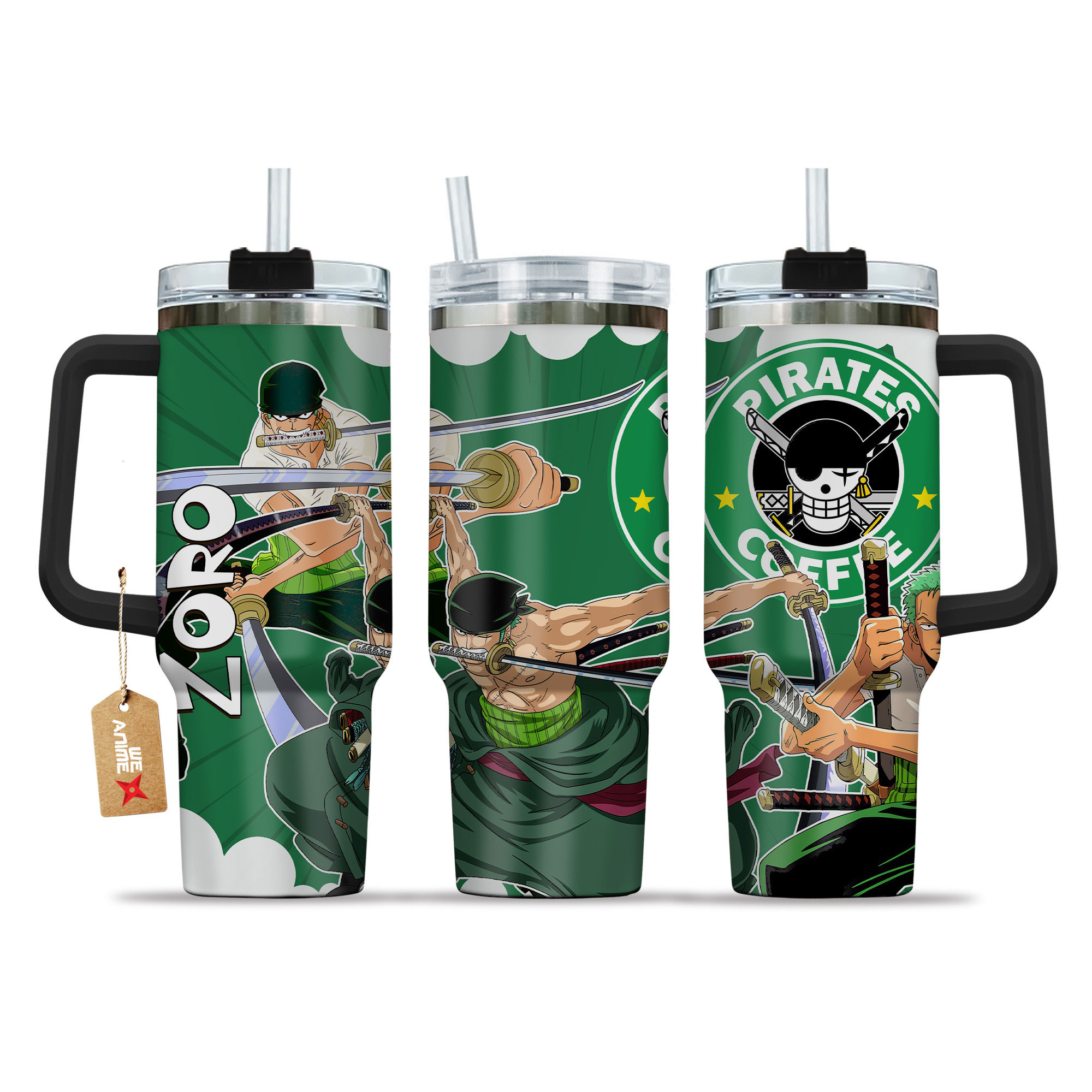 Roronoa Zoro Name Coffee 40oz Tumbler Cup With Handle Anime