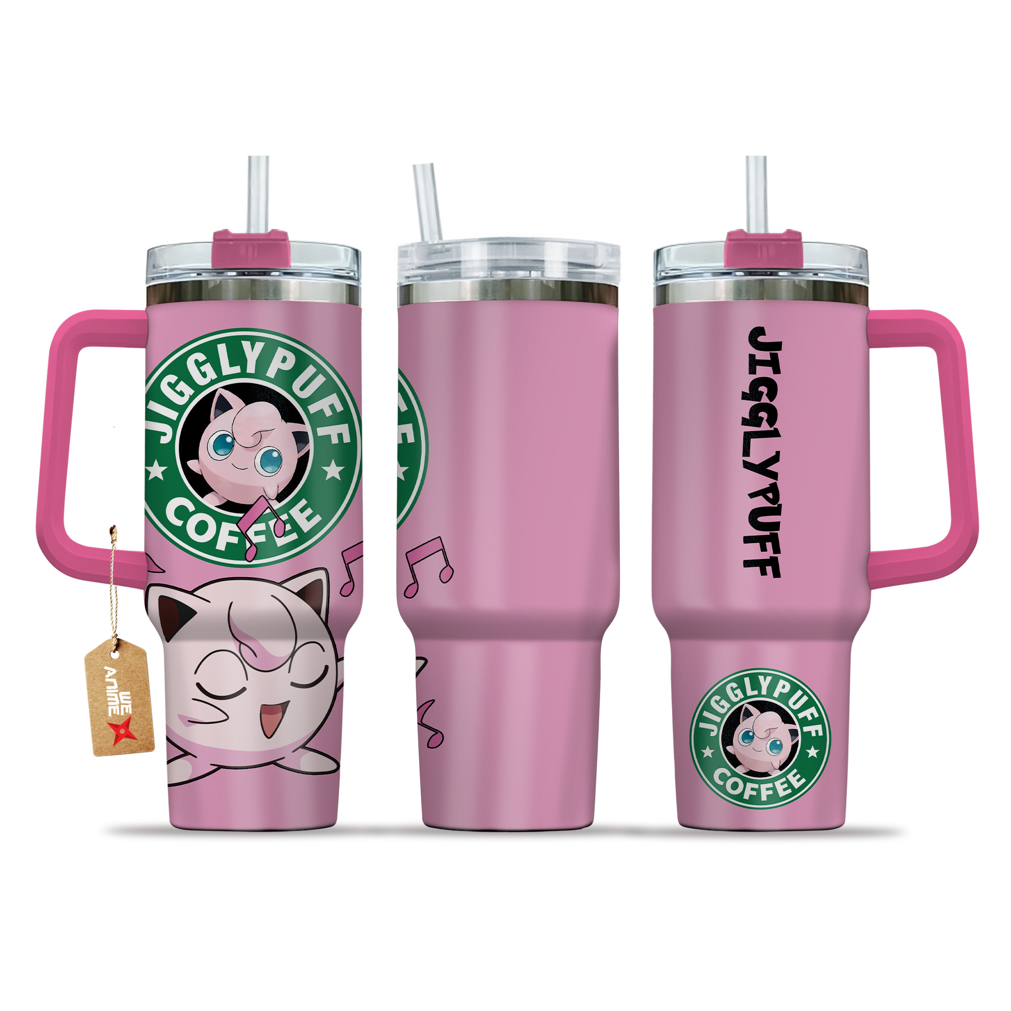Pokemon Jigglypuff Coffee 40oz Tumbler Cup With Handle Anime Accessories