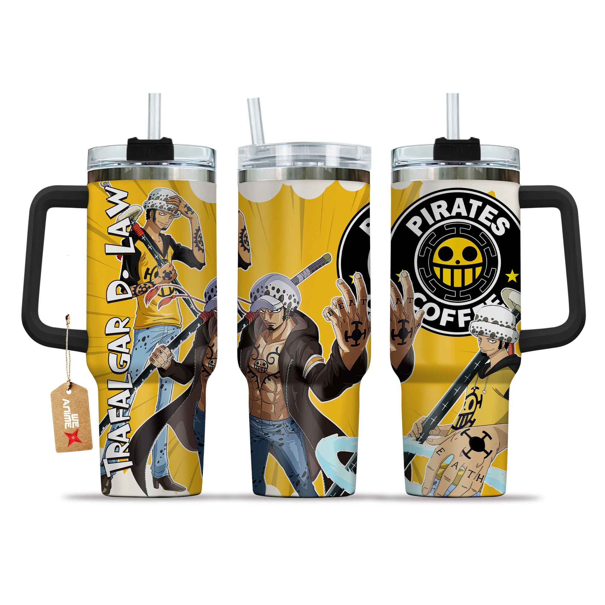 Trafalgar D. Law Name Coffee 40oz Tumbler Cup With Handle Anime