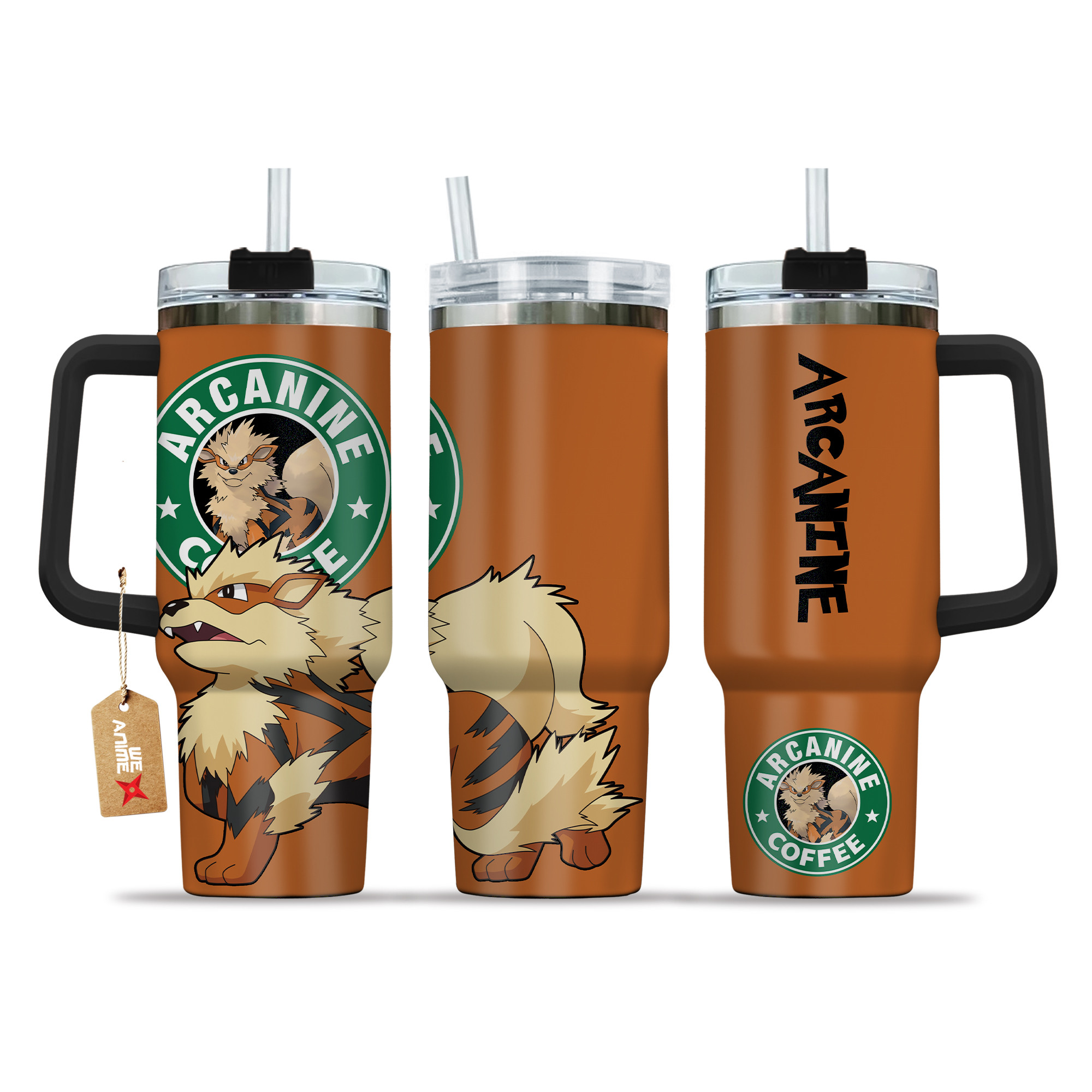 Pokemon Arcanine Coffee 40oz Tumbler Cup With Handle Anime Accessories