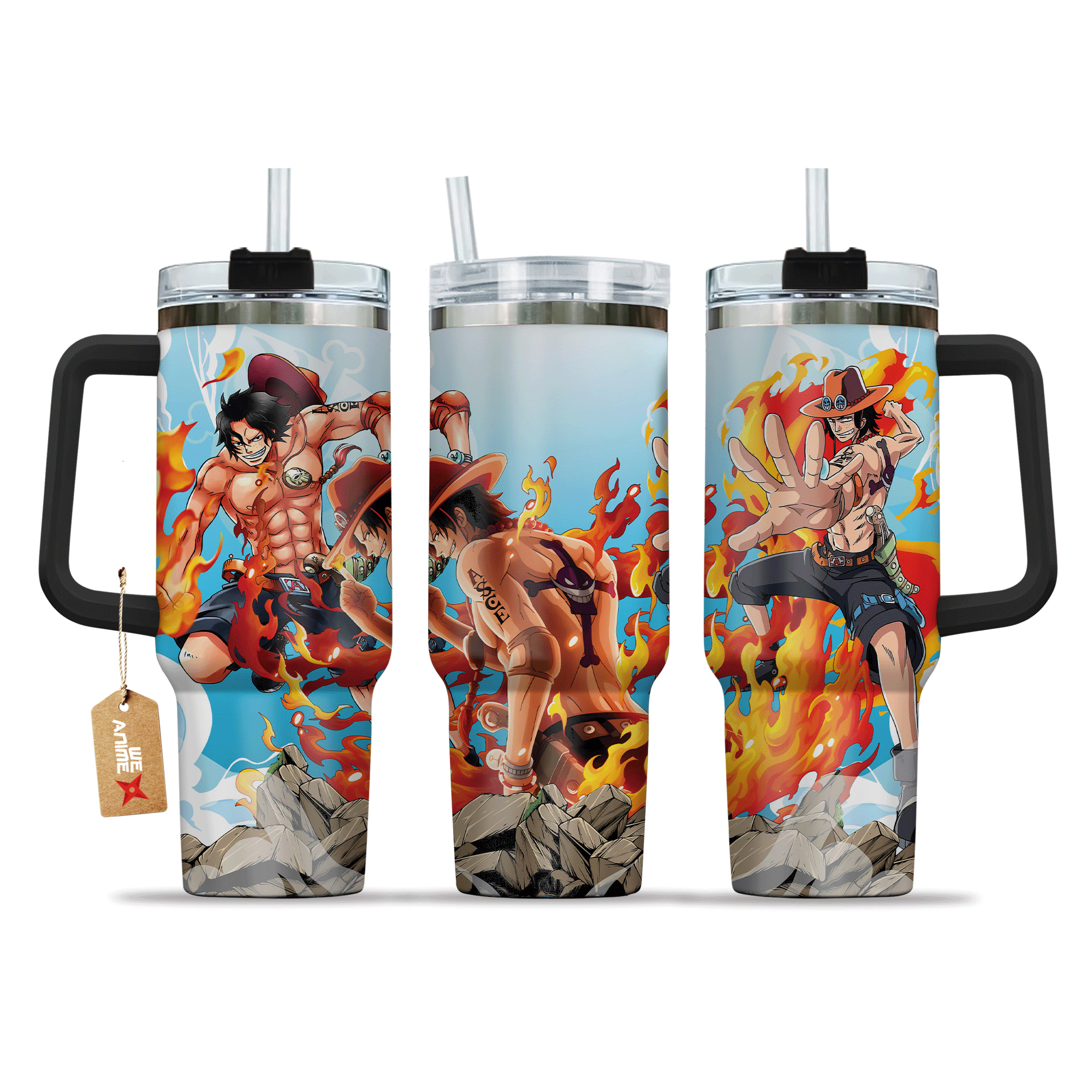 Portgas D. Ace 40oz Tumbler Cup With Handle Anime Cup