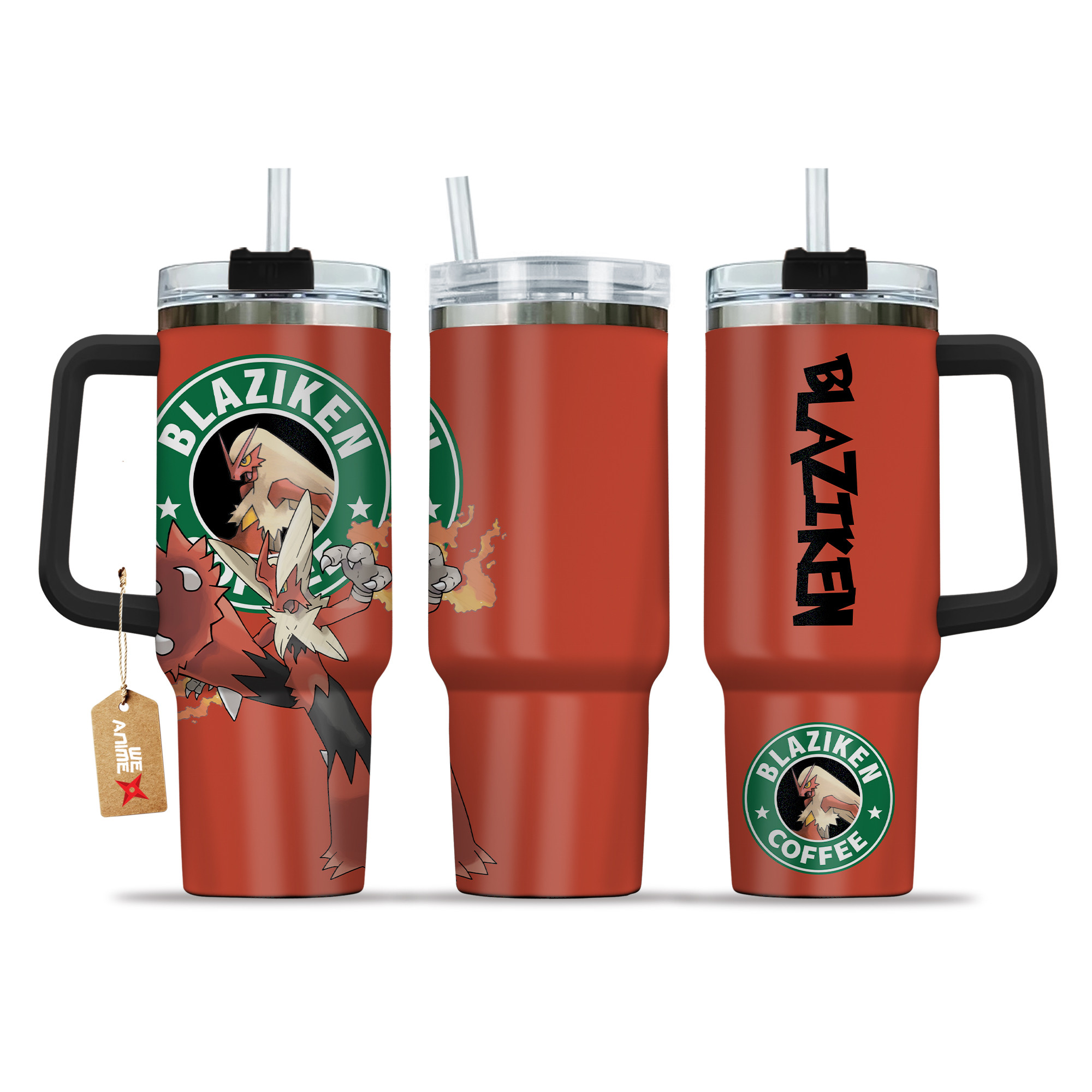 Pokemon Blaziken Coffee 40oz Tumbler Cup With Handle Anime Accessories