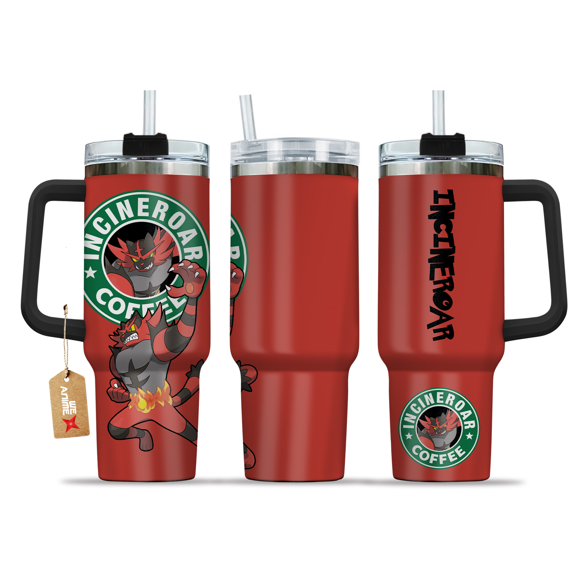 Pokemon Incineroar Coffee 40oz Tumbler Cup With Handle Anime Accessories
