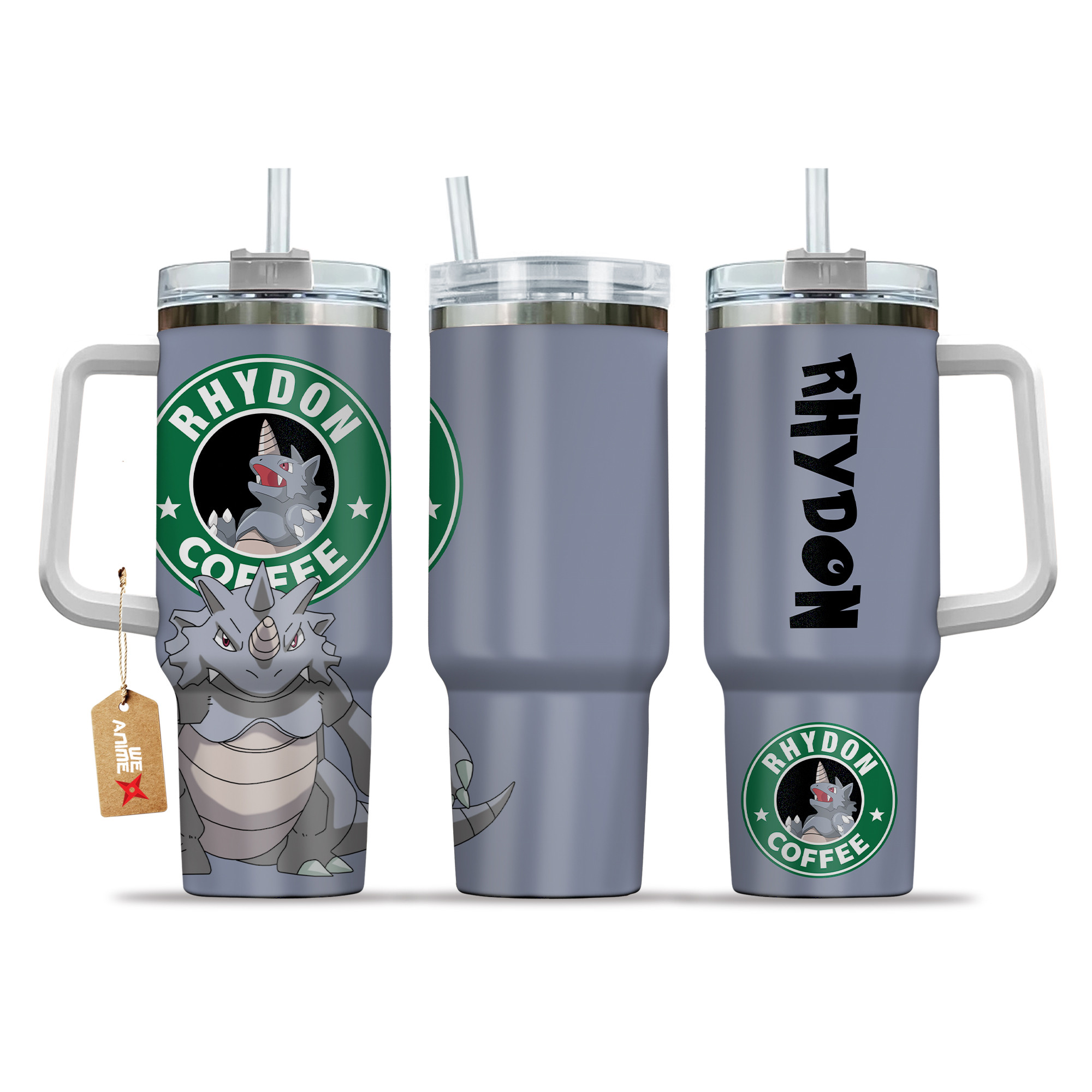 Pokemon Rhydon Coffee 40oz Tumbler Cup With Handle Anime Accessories