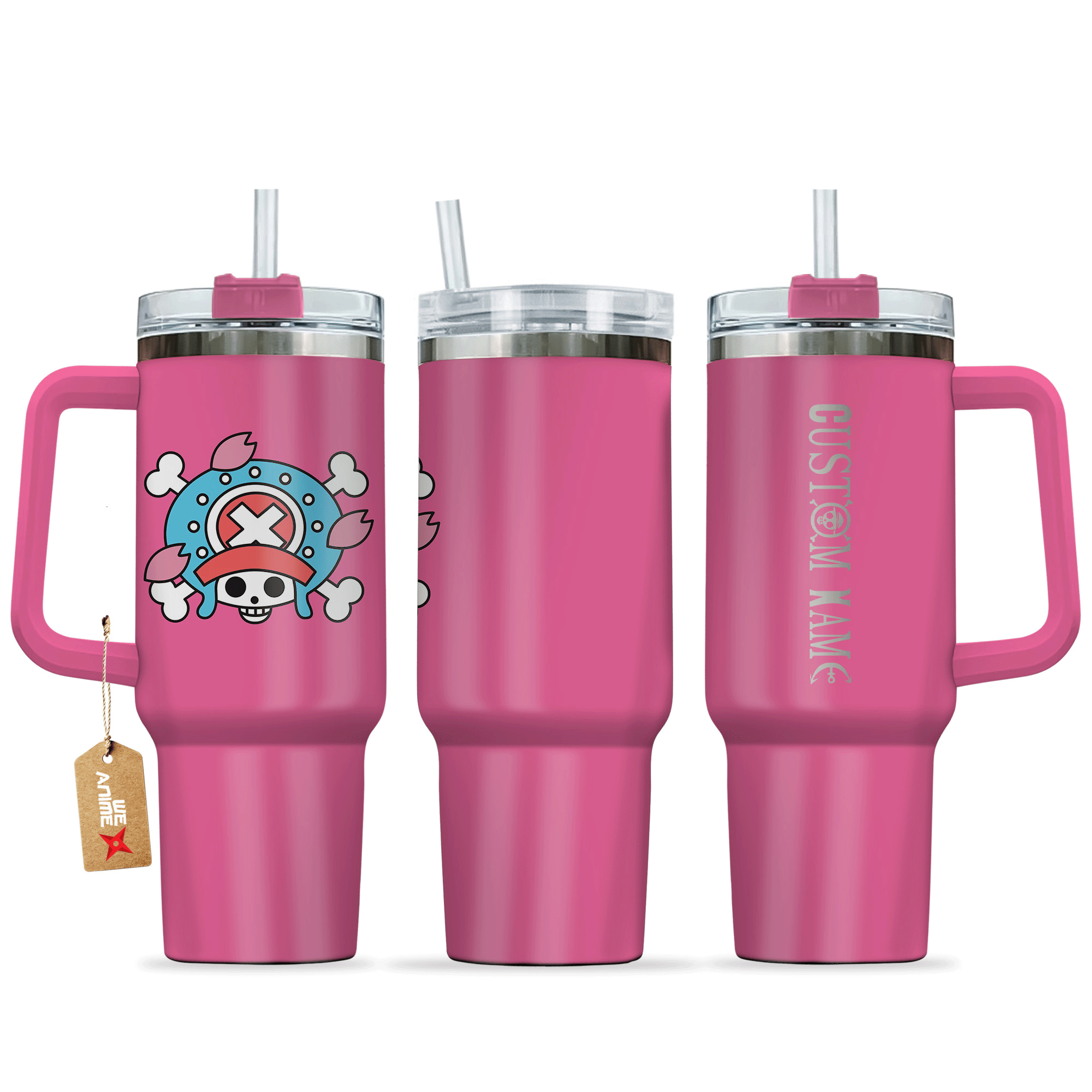 Tony Tony Chopper 40oz Pink Tumbler Cup Handle Printed and Engraved
