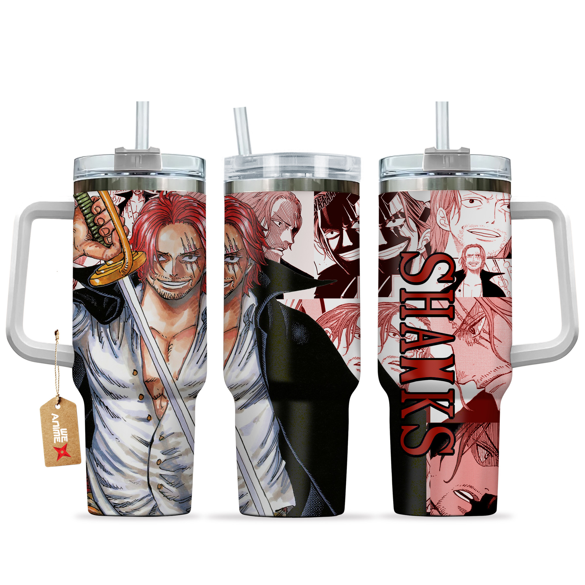 Shanks Anime 40oz Tumbler Cup With Handle Manga Art Name