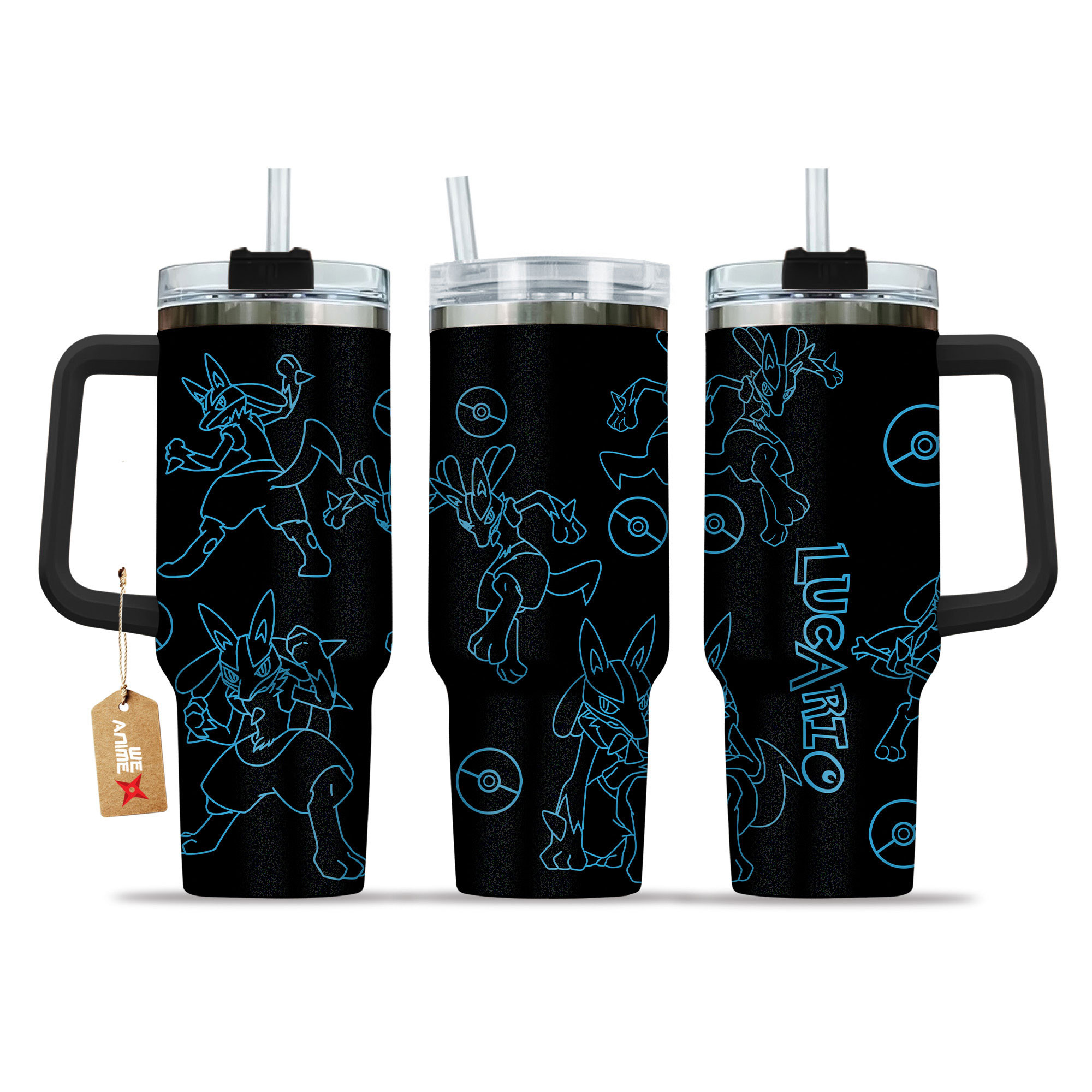 Lucario 40oz Tumbler Cup With Handle Name