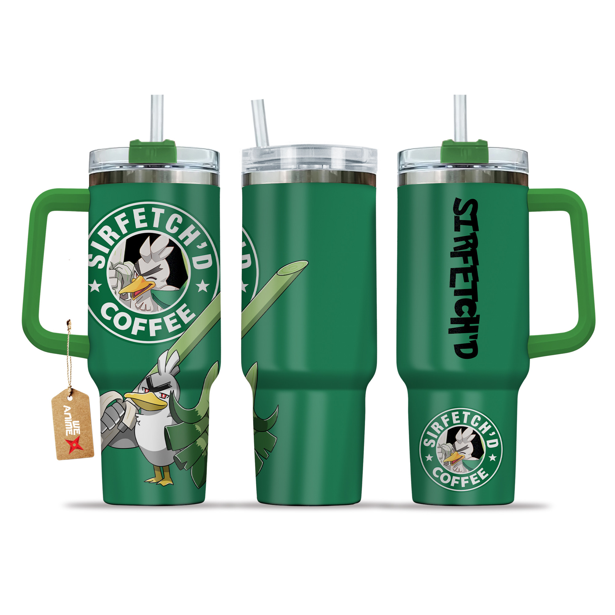 Pokemon Sirfetch'd Coffee 40oz Tumbler Cup With Handle Anime Accessories