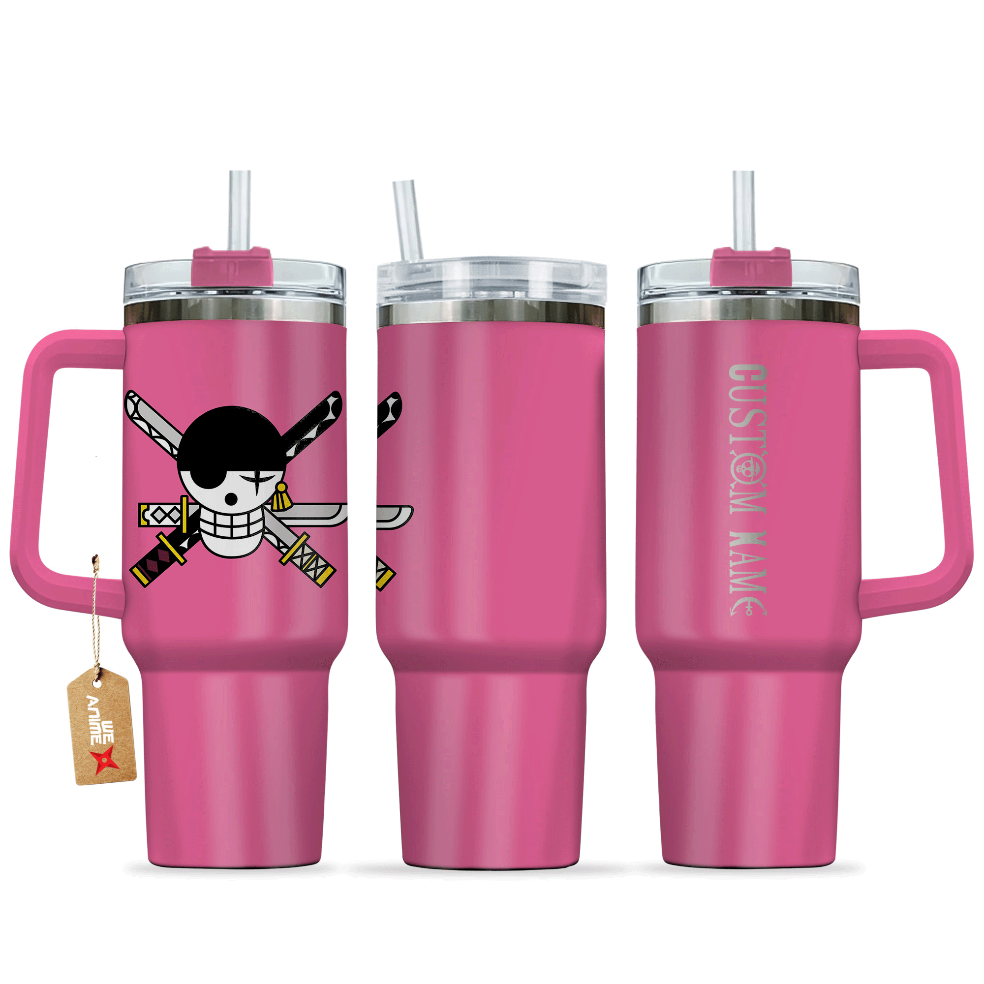 Roronoa Zoro 40oz Pink Tumbler Cup Handle Printed and Engraved