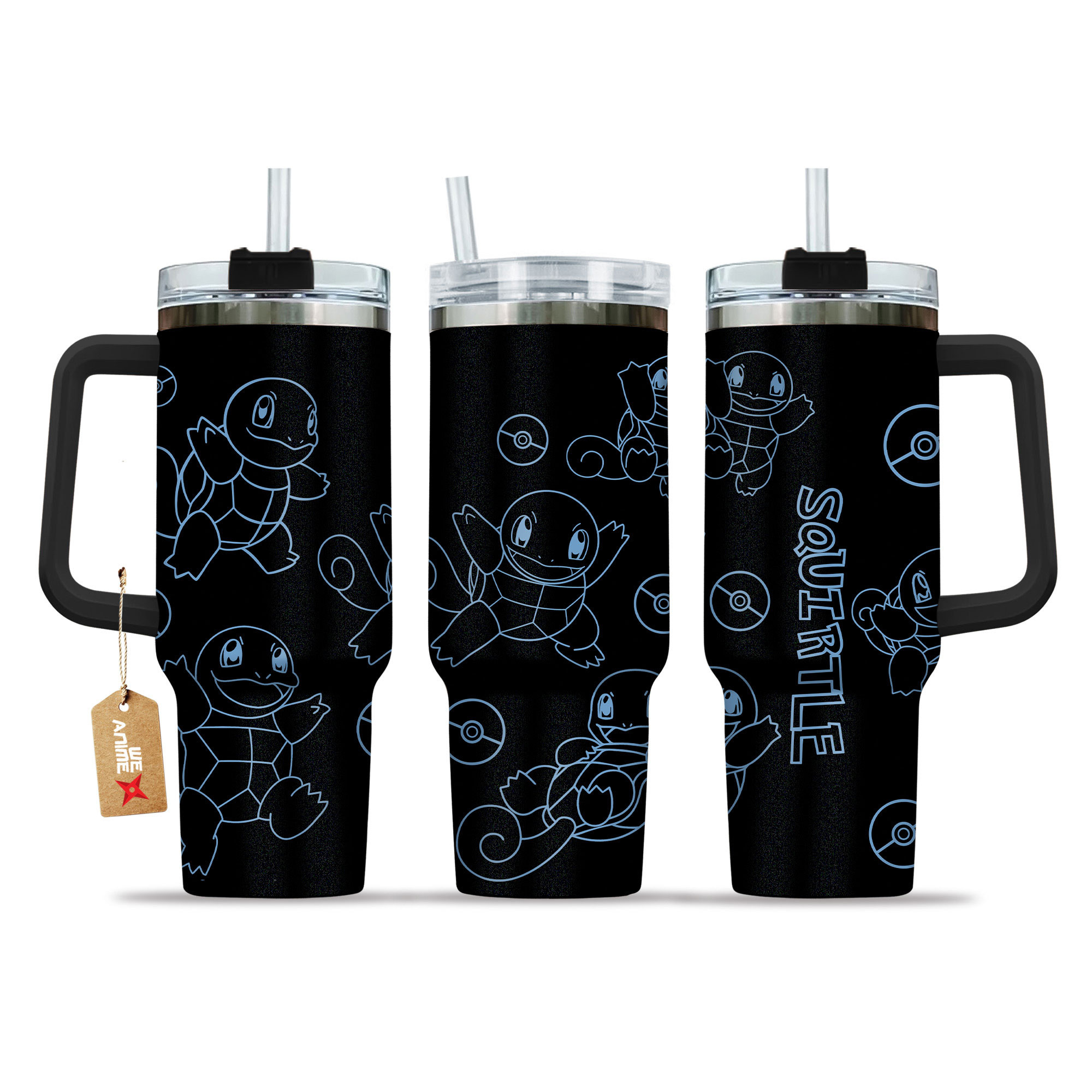 Squirtle 40oz Tumbler Cup With Handle Name