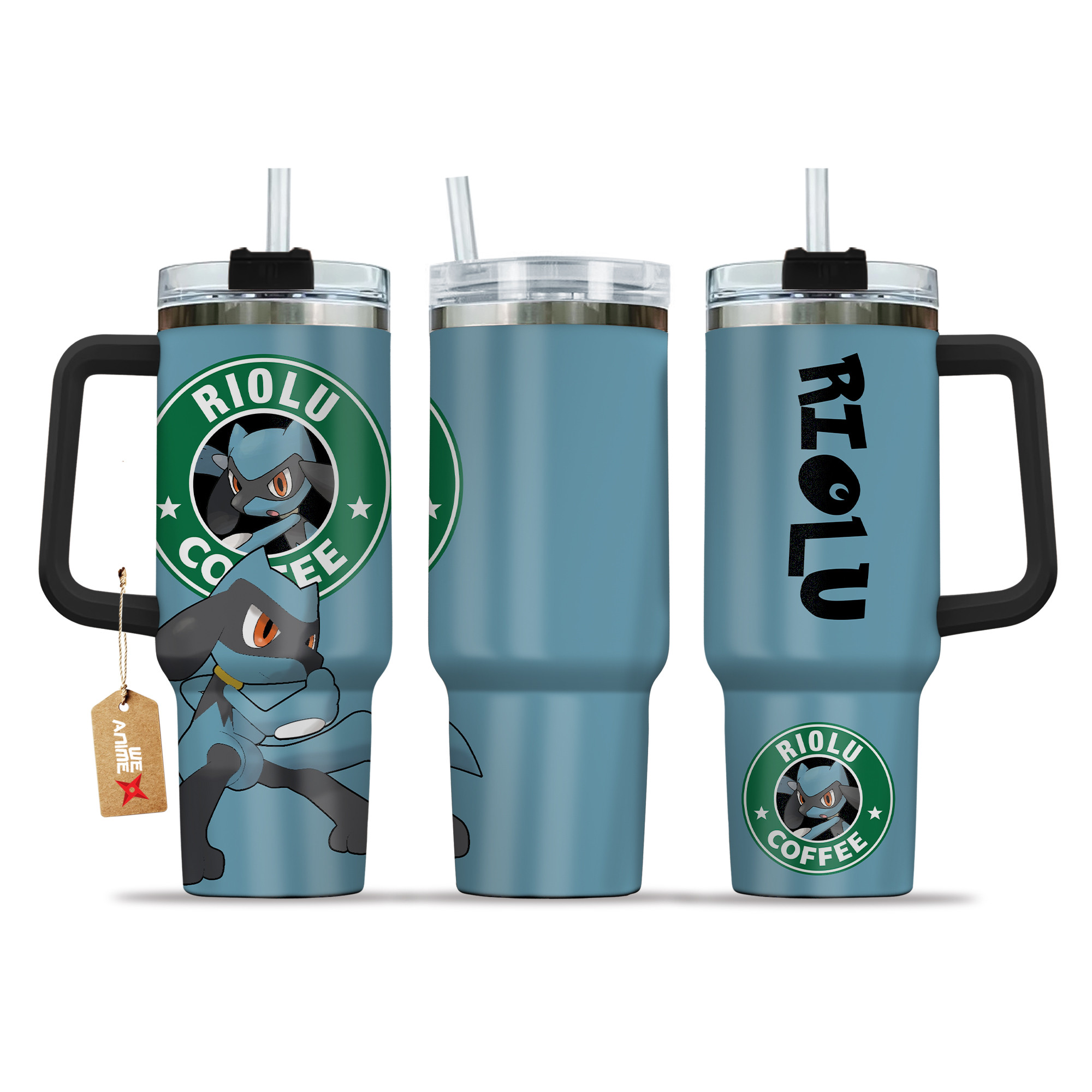 Pokemon Riolu Coffee 40oz Tumbler Cup With Handle Anime Accessories