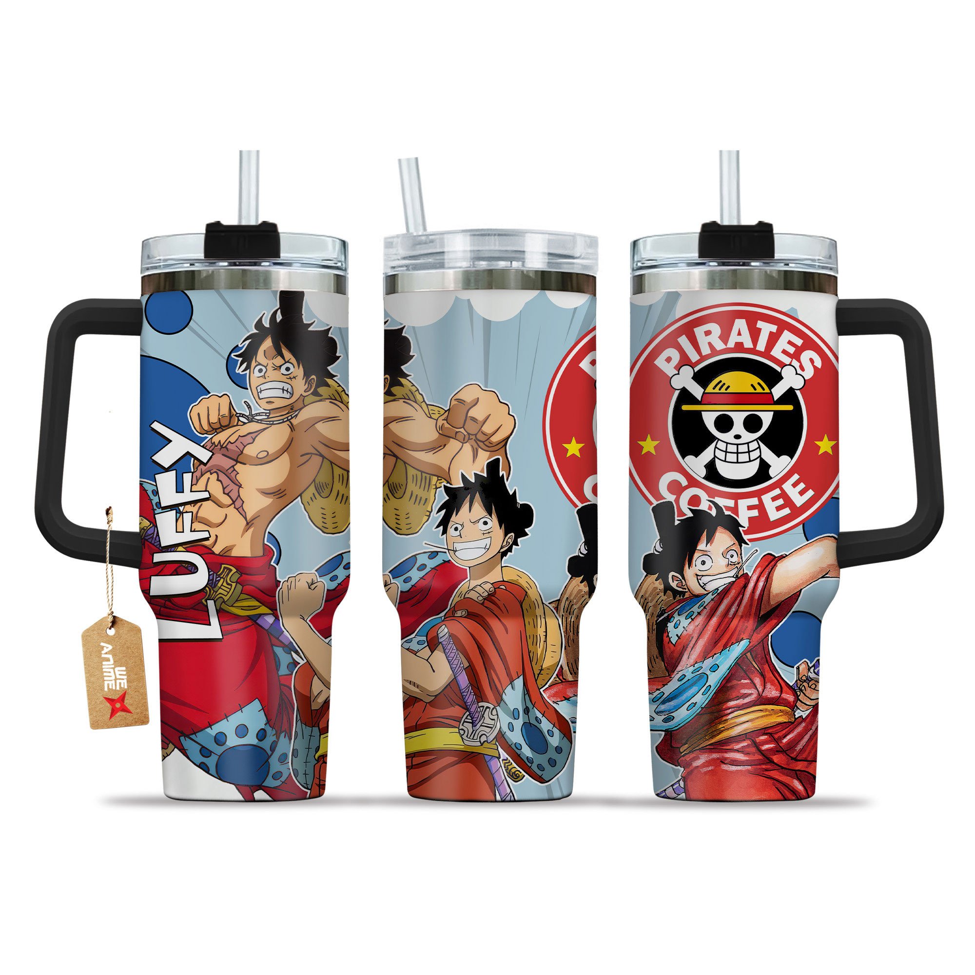 Monkey D. Luffy Wano Arc Name Coffee 40oz Tumbler Cup With Handle Anime