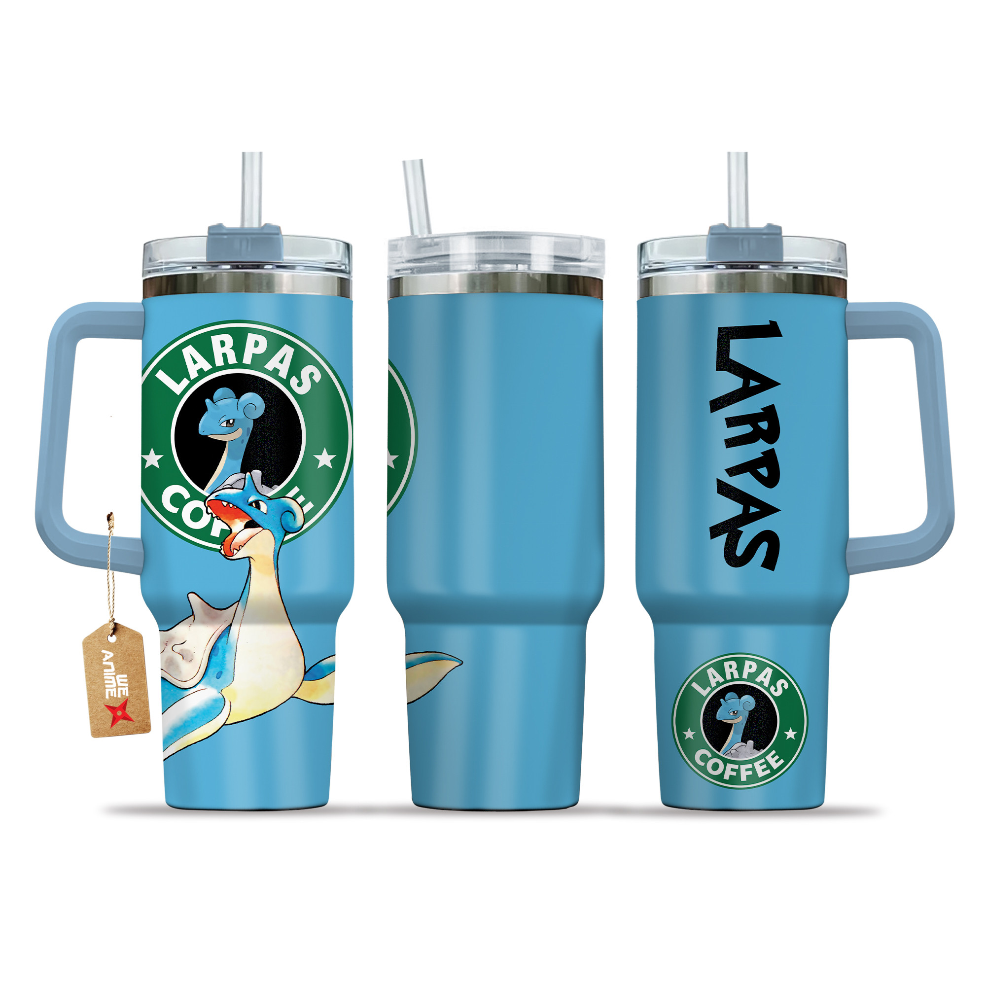 Pokemon Lapras Coffee 40oz Tumbler Cup With Handle Anime Accessories