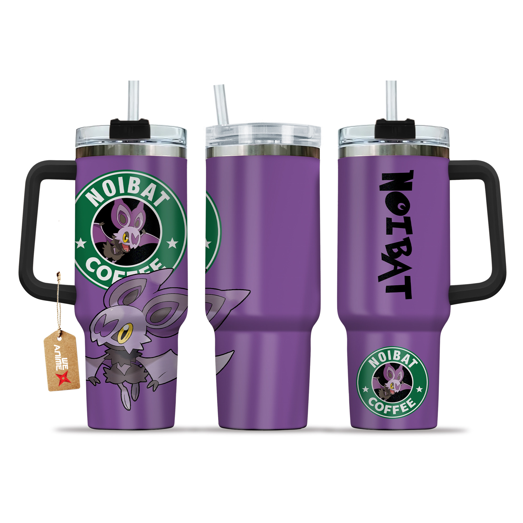 Pokemon Noibat Coffee 40oz Tumbler Cup With Handle Anime Accessories