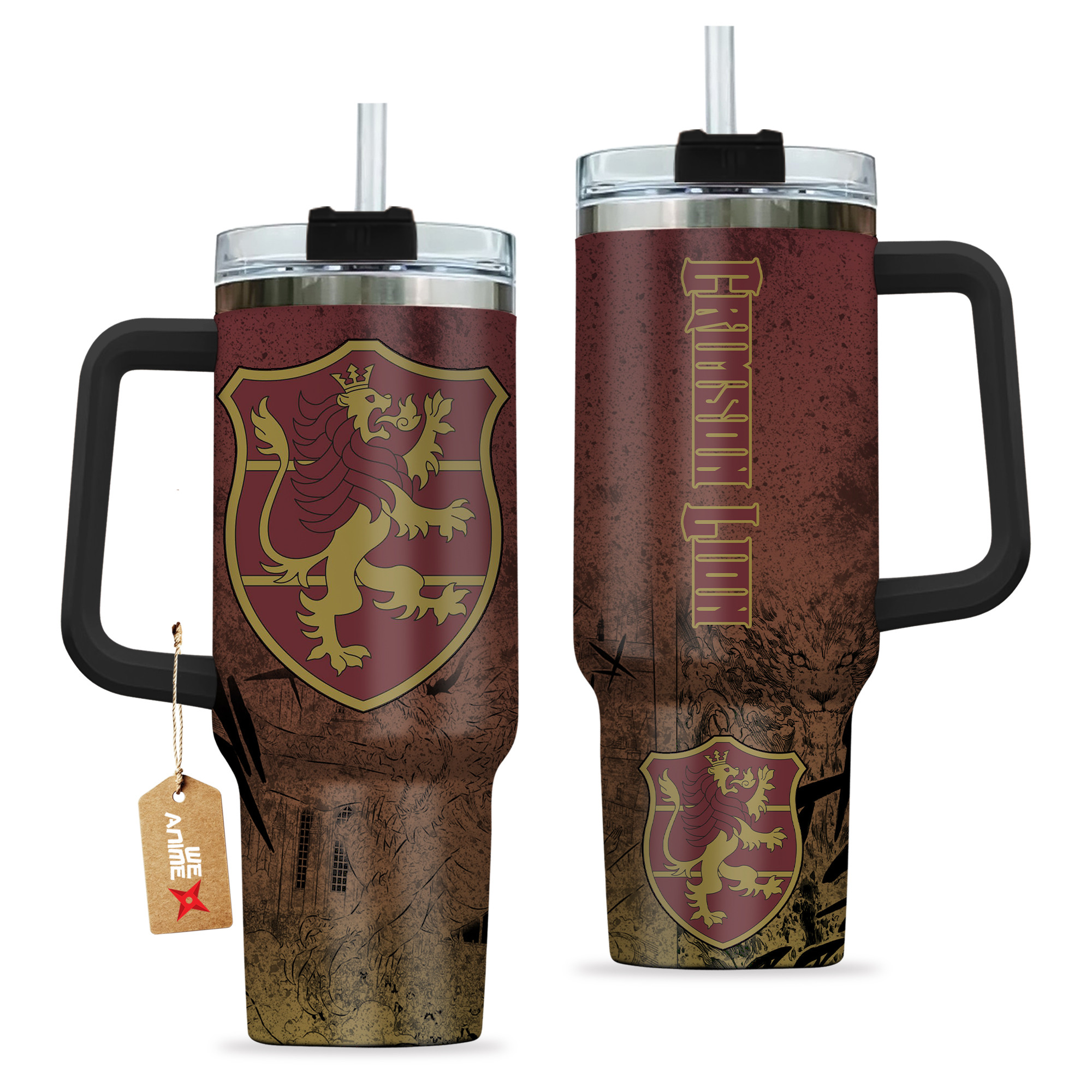Symbols Crimson Lion 40oz Tumbler Cup With Handle Anime