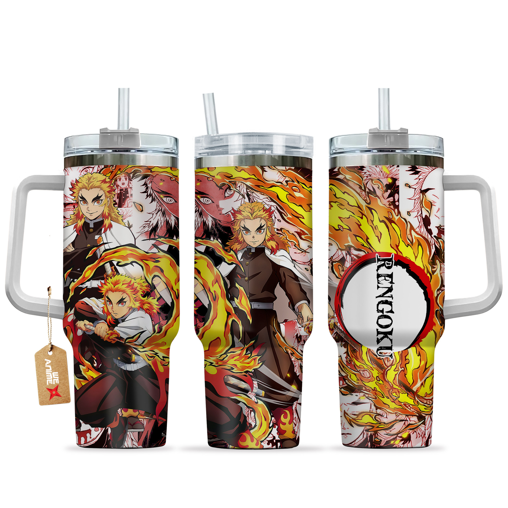 Kyojuro Rengoku 40oz Tumbler Cup With Handle Manga Art