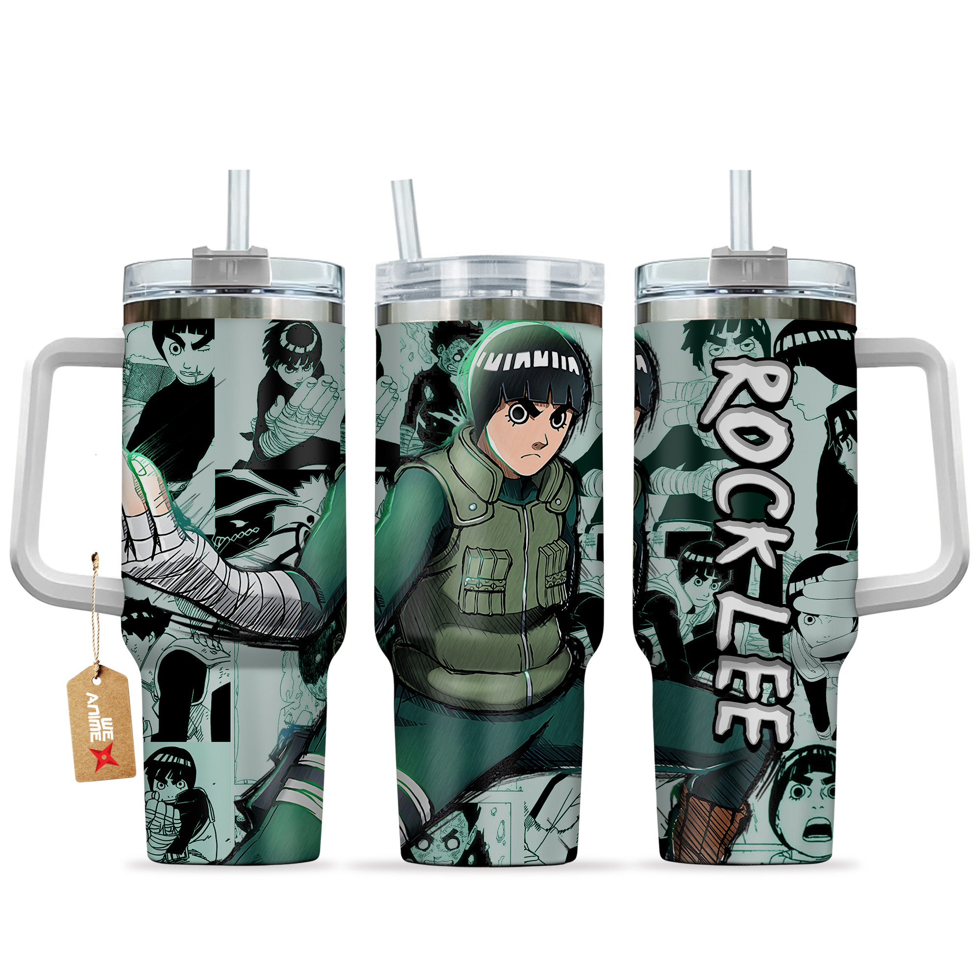 Rock Lee Anime 40oz Tumbler Cup With Handle Manga Art Name