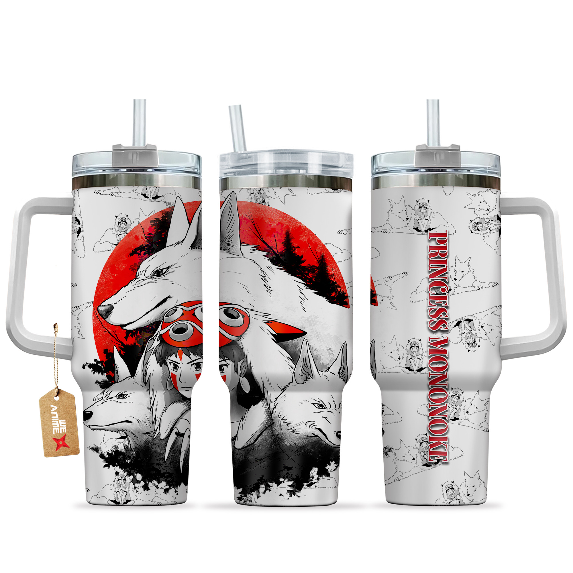 Princess Mononoke 40oz Tumbler Cup With Handle Mix Pattern
