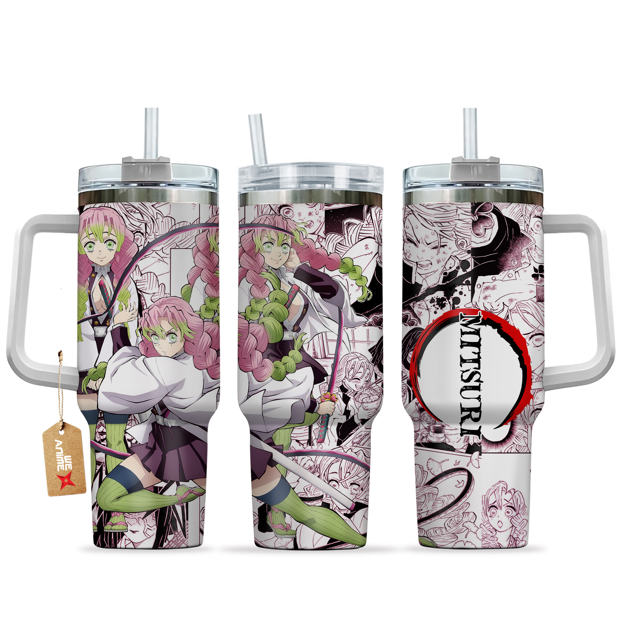 Mitsuri Kanroji 40oz Tumbler Cup With Handle Manga Art