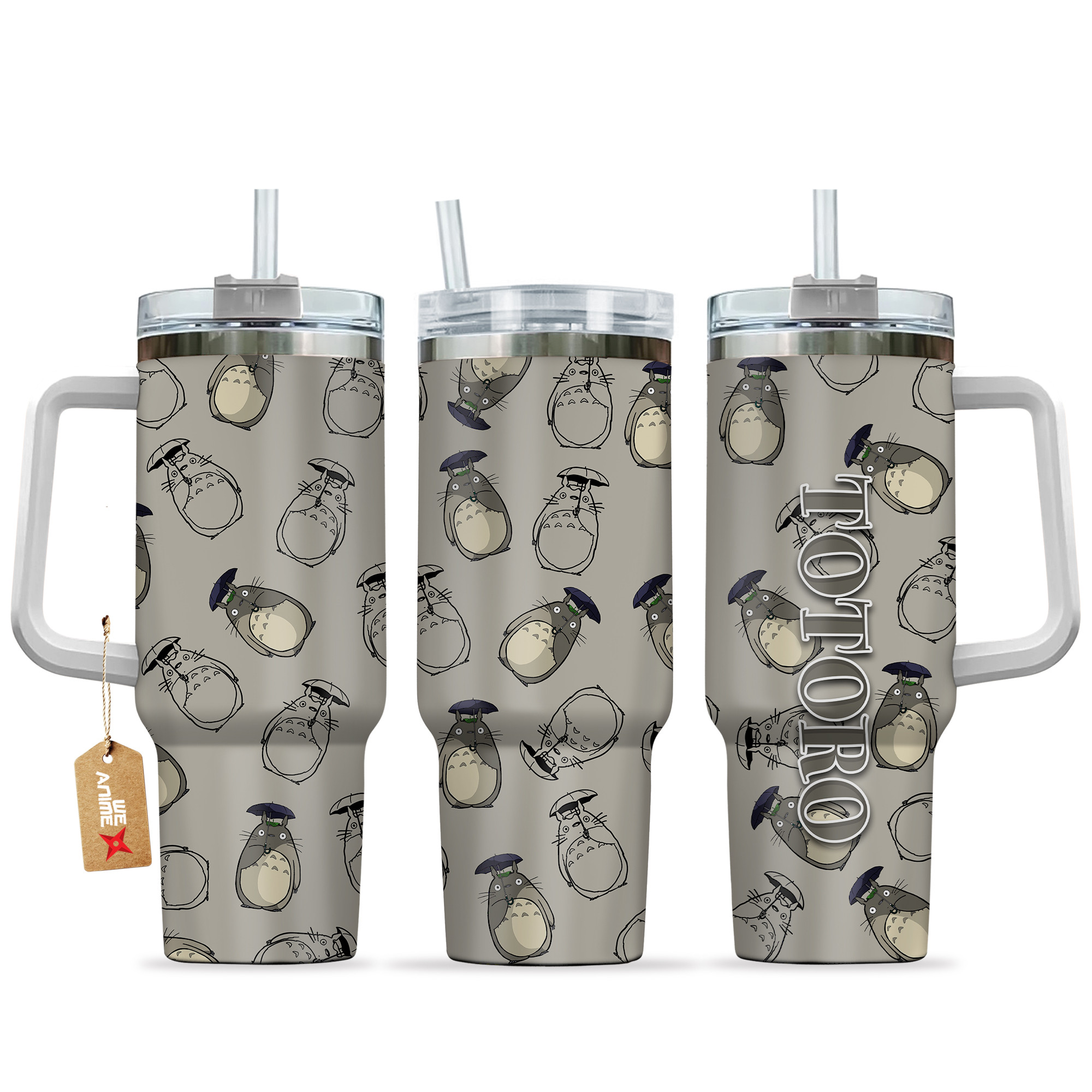 Totoro 40oz Tumbler Cup With Handle Cute Pattern