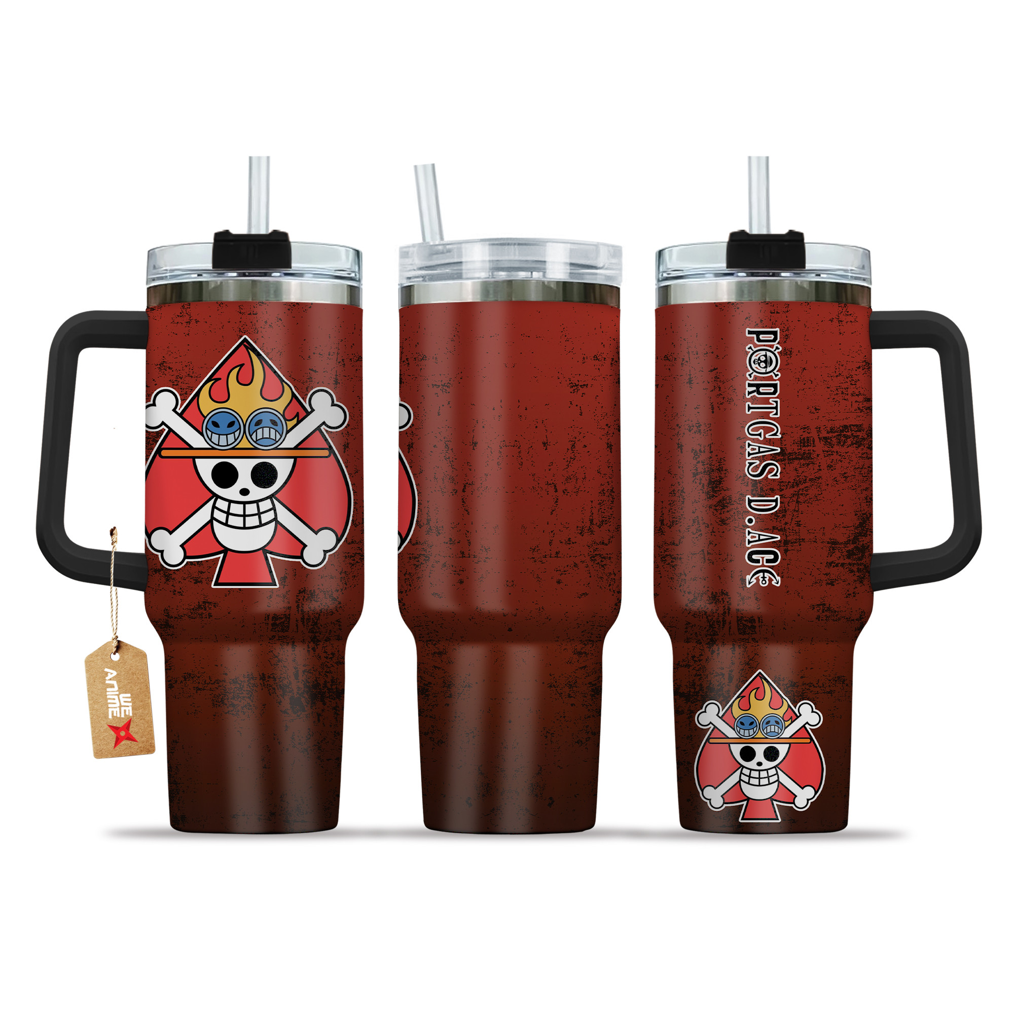 Portgas D.Ace 40oz Tumbler Cup With Handle Name Anime Accessories