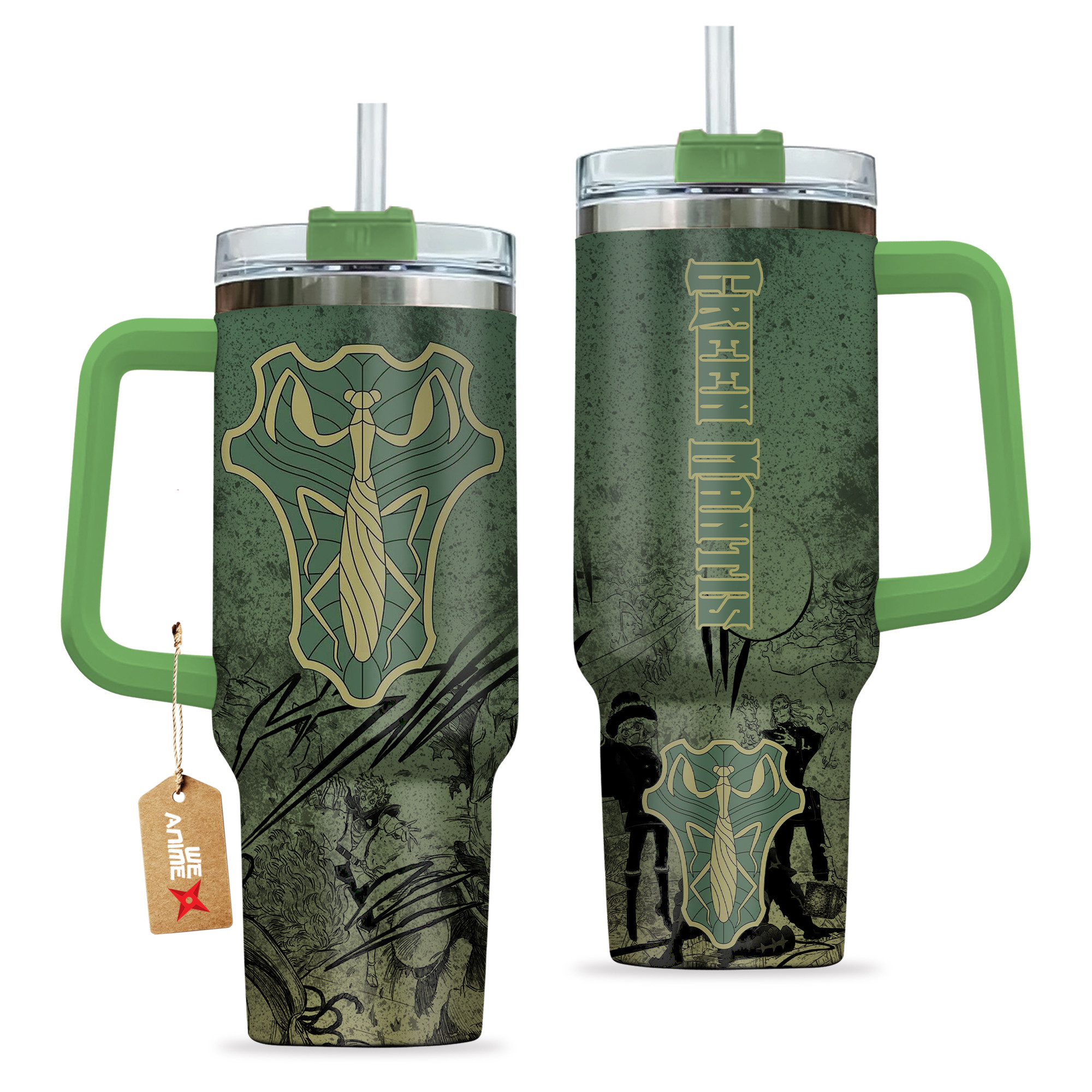 Symbols Green Mantis 40oz Tumbler Cup With Handle Anime
