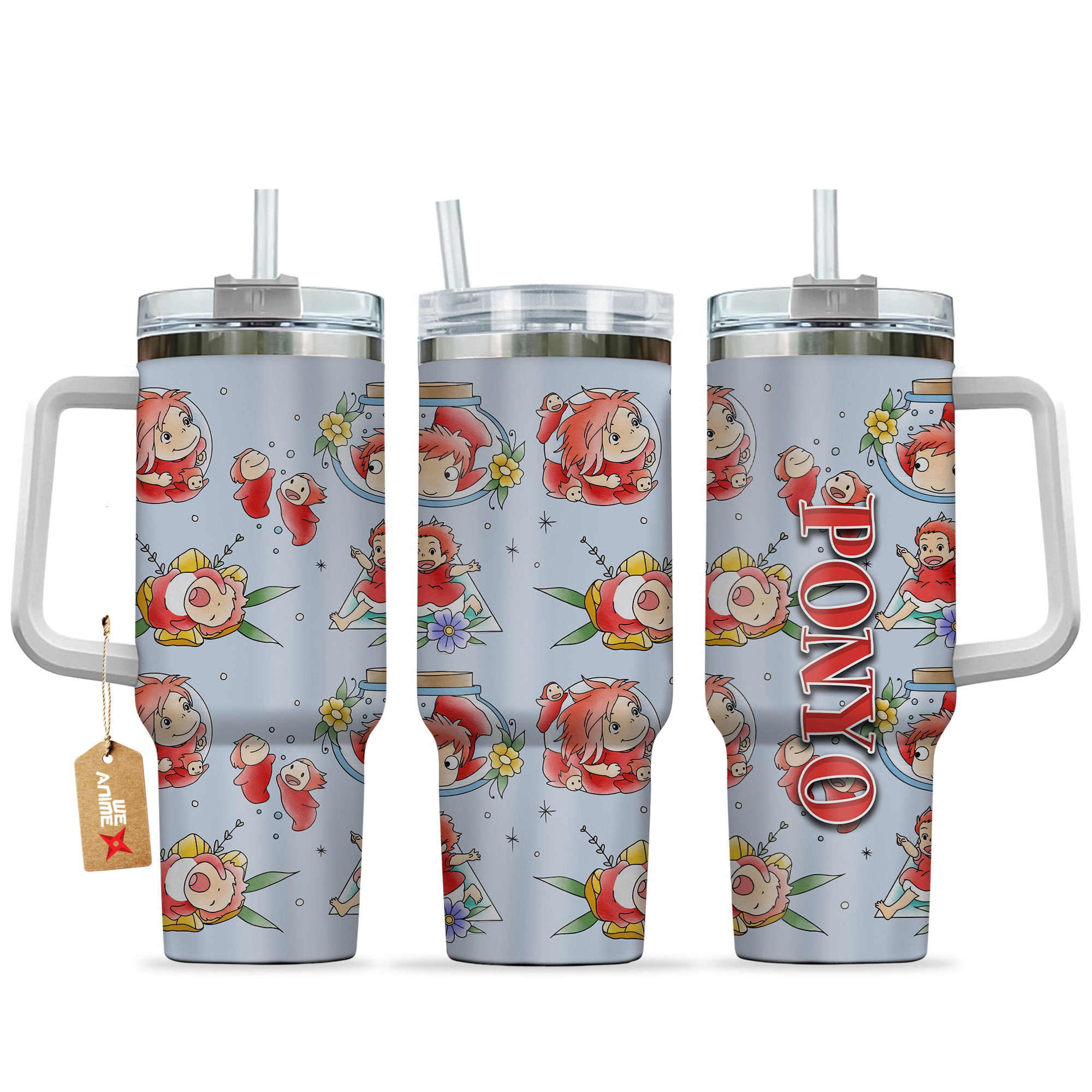 Ponyo 40oz Tumbler Cup With Handle Cute Pattern