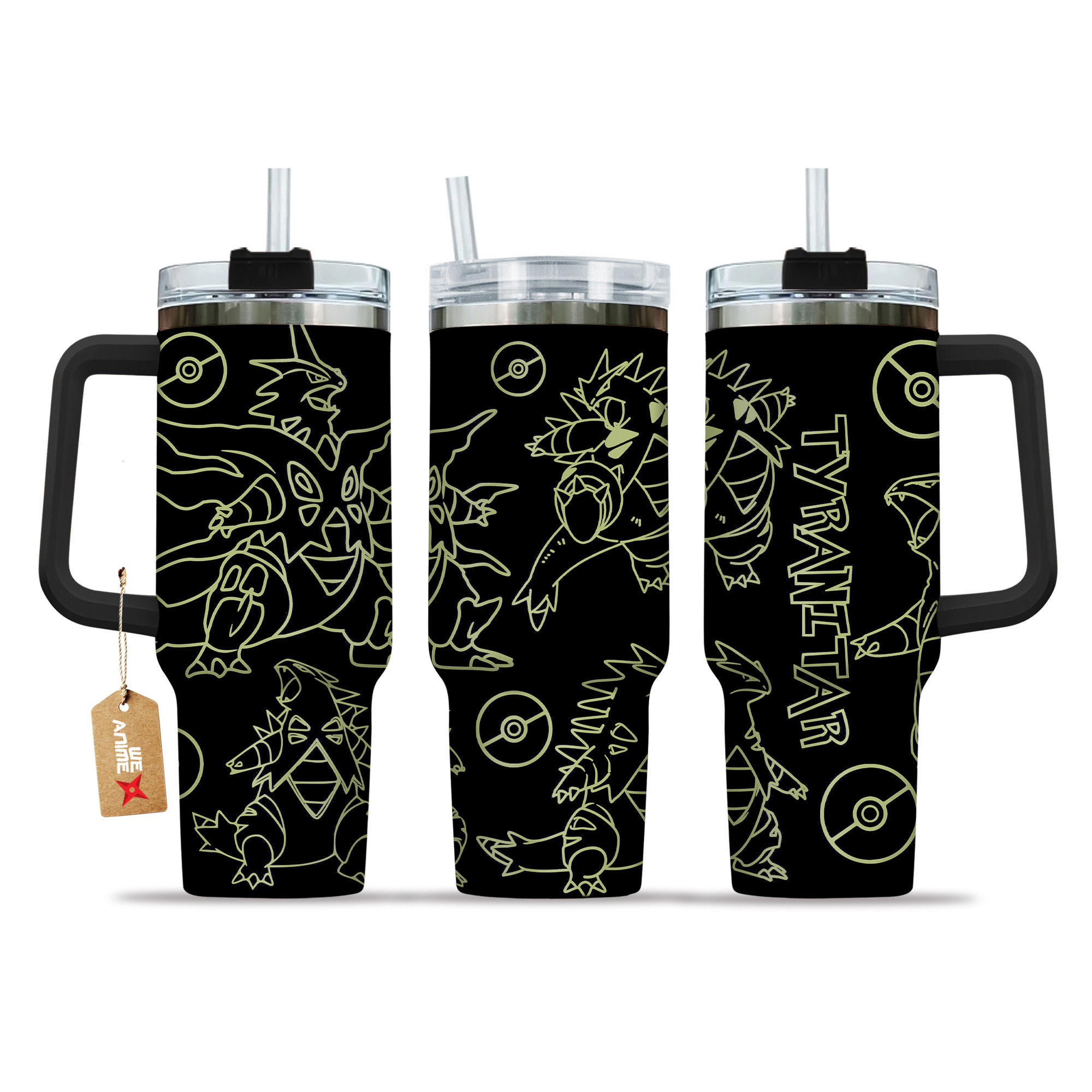 Tyranitar 40oz Tumbler Cup With Handle Name