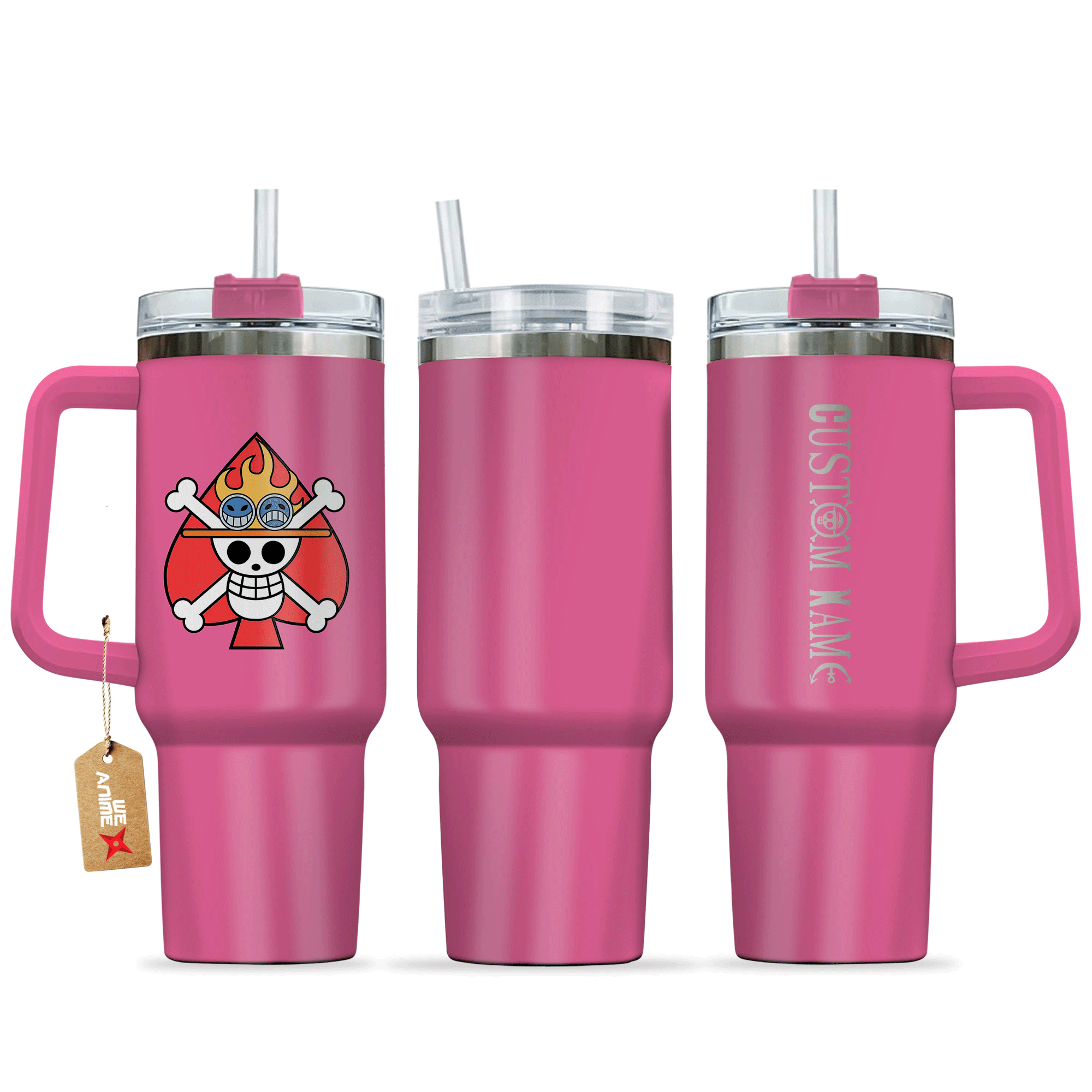 Portgas D. Ace 40oz Pink Tumbler Cup Handle Printed and Engraved