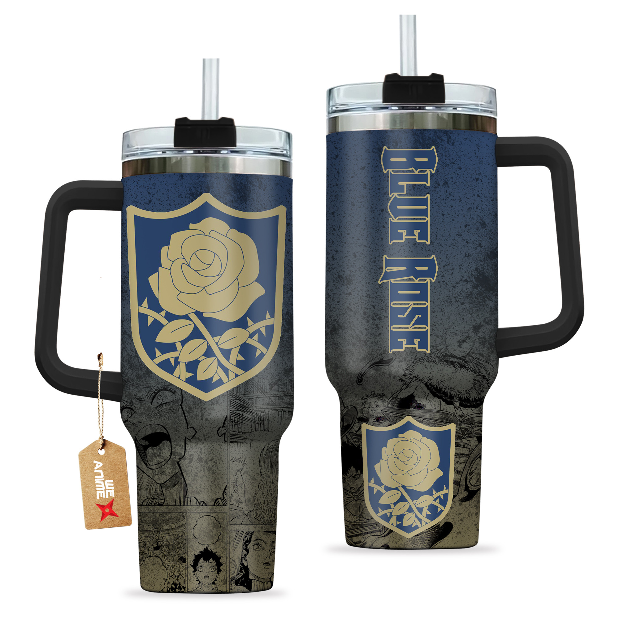Symbols Blue Rose 40oz Tumbler Cup With Handle Anime