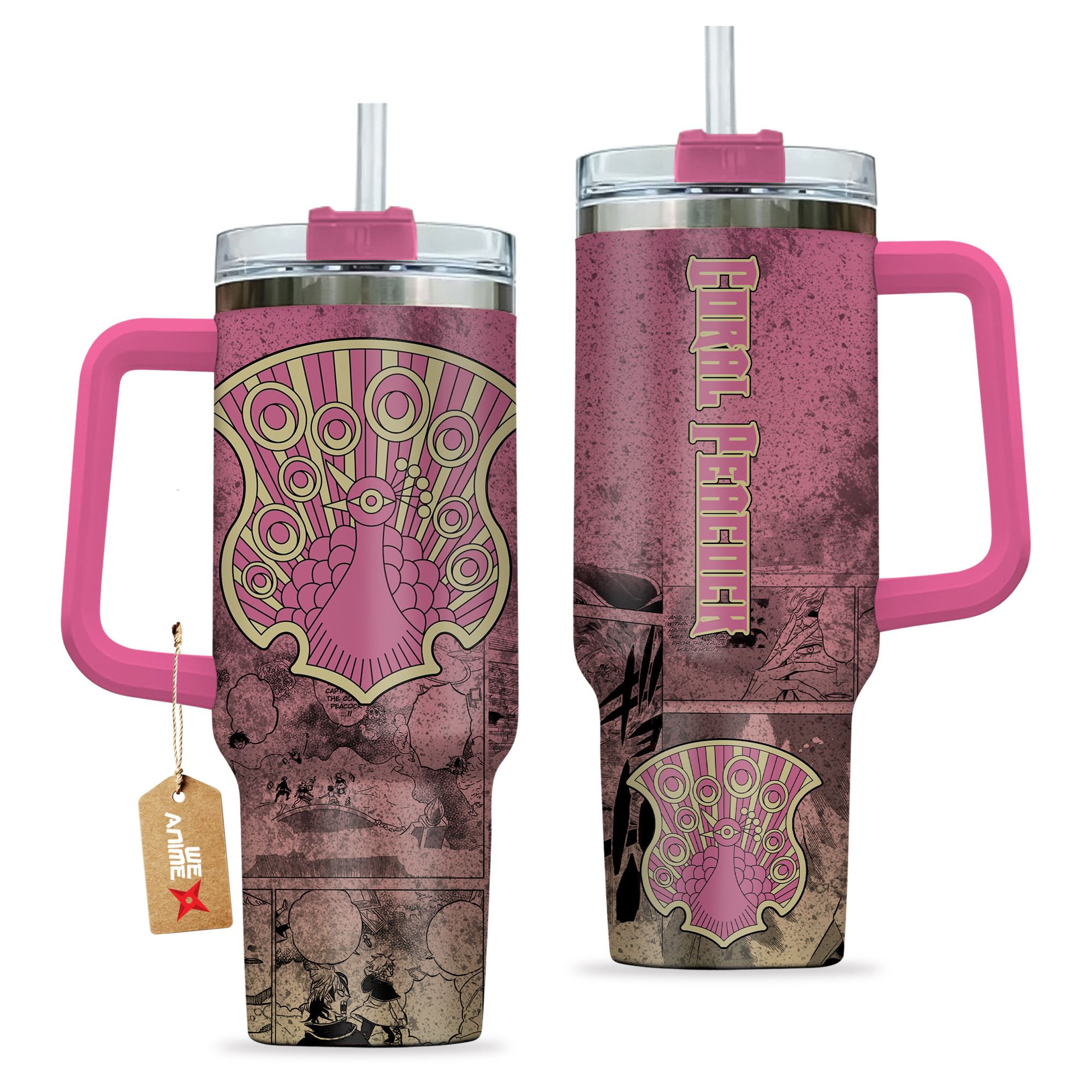 Symbols Coral Peacock 40oz Tumbler Cup With Handle Anime