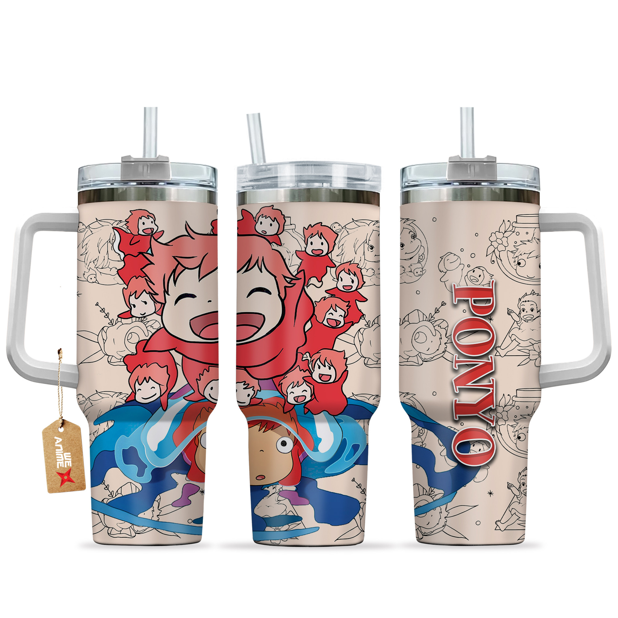Ponyo 40oz Tumbler Cup With Handle Mix Pattern
