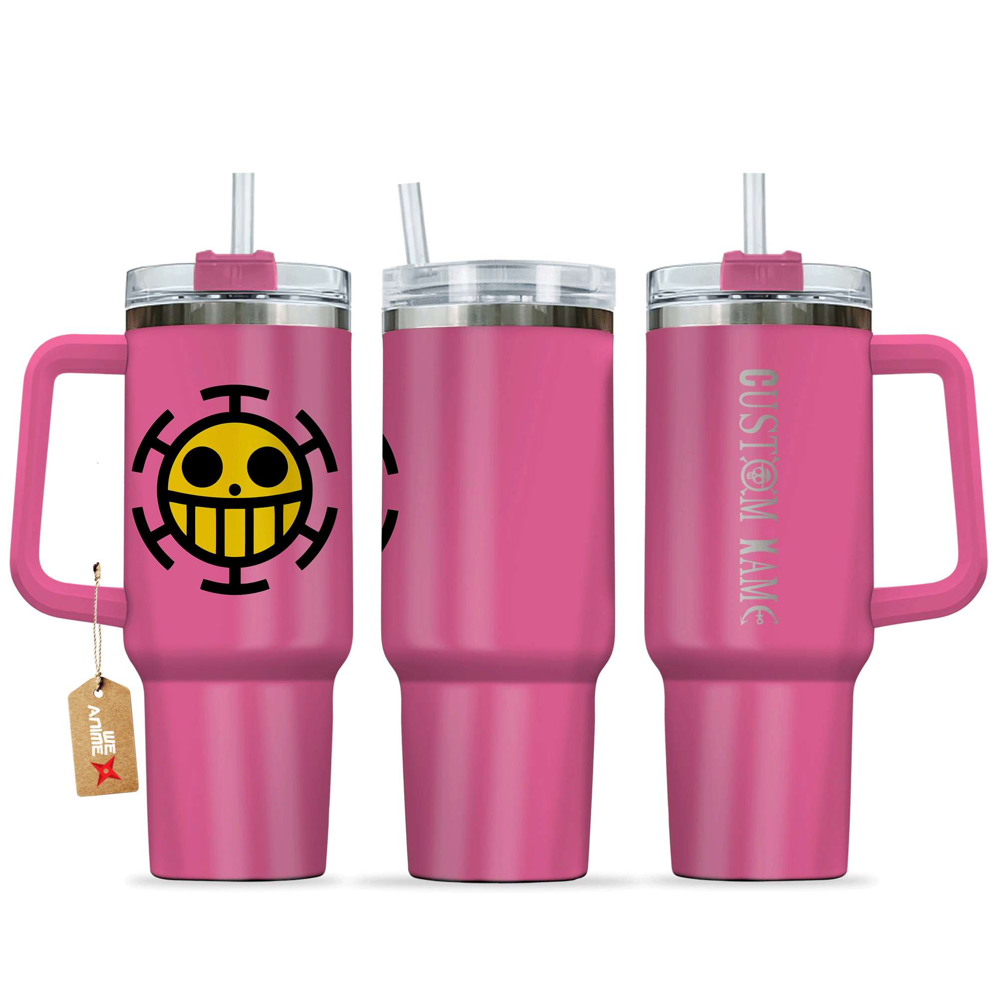 Trafalgar D. Law 40oz Pink Tumbler Cup Handle Printed and Engraved