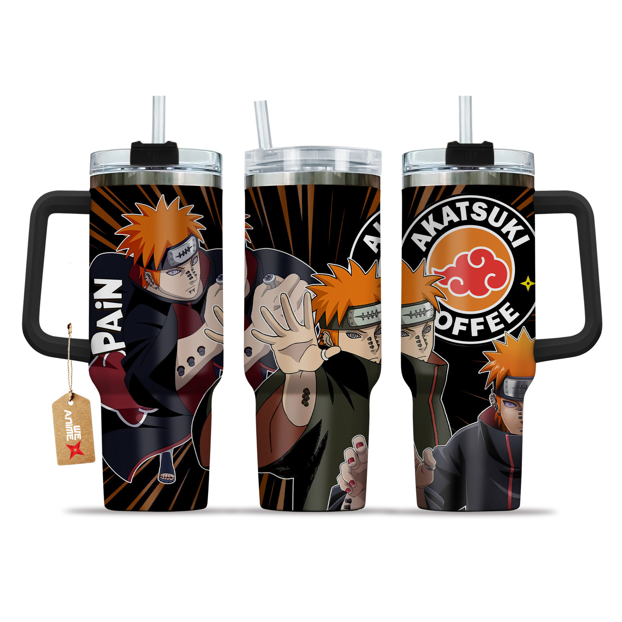 Pain Name Coffee 40oz Tumbler Cup With Handle Anime