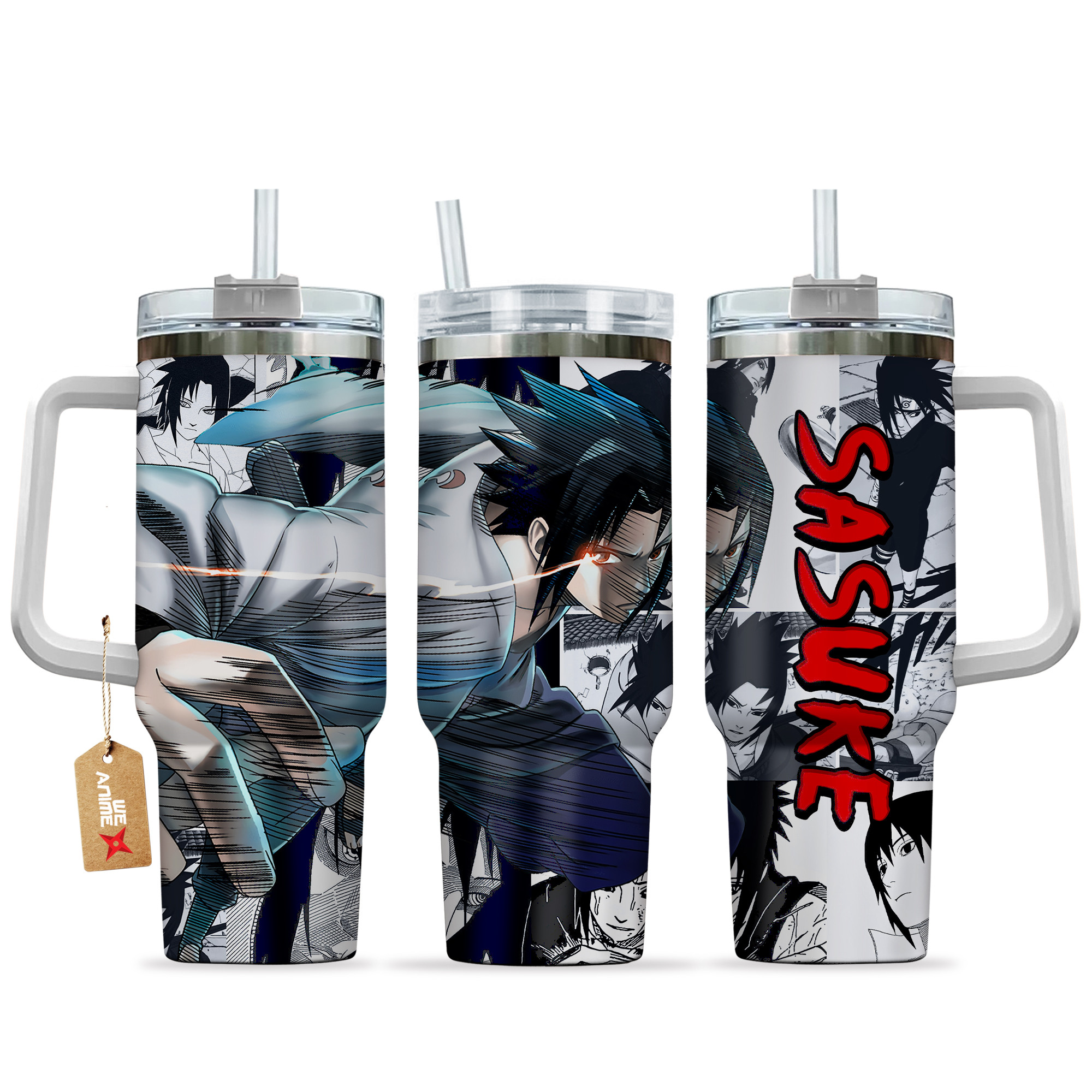 Sasuke Anime 40oz Tumbler Cup With Handle Manga Art Name