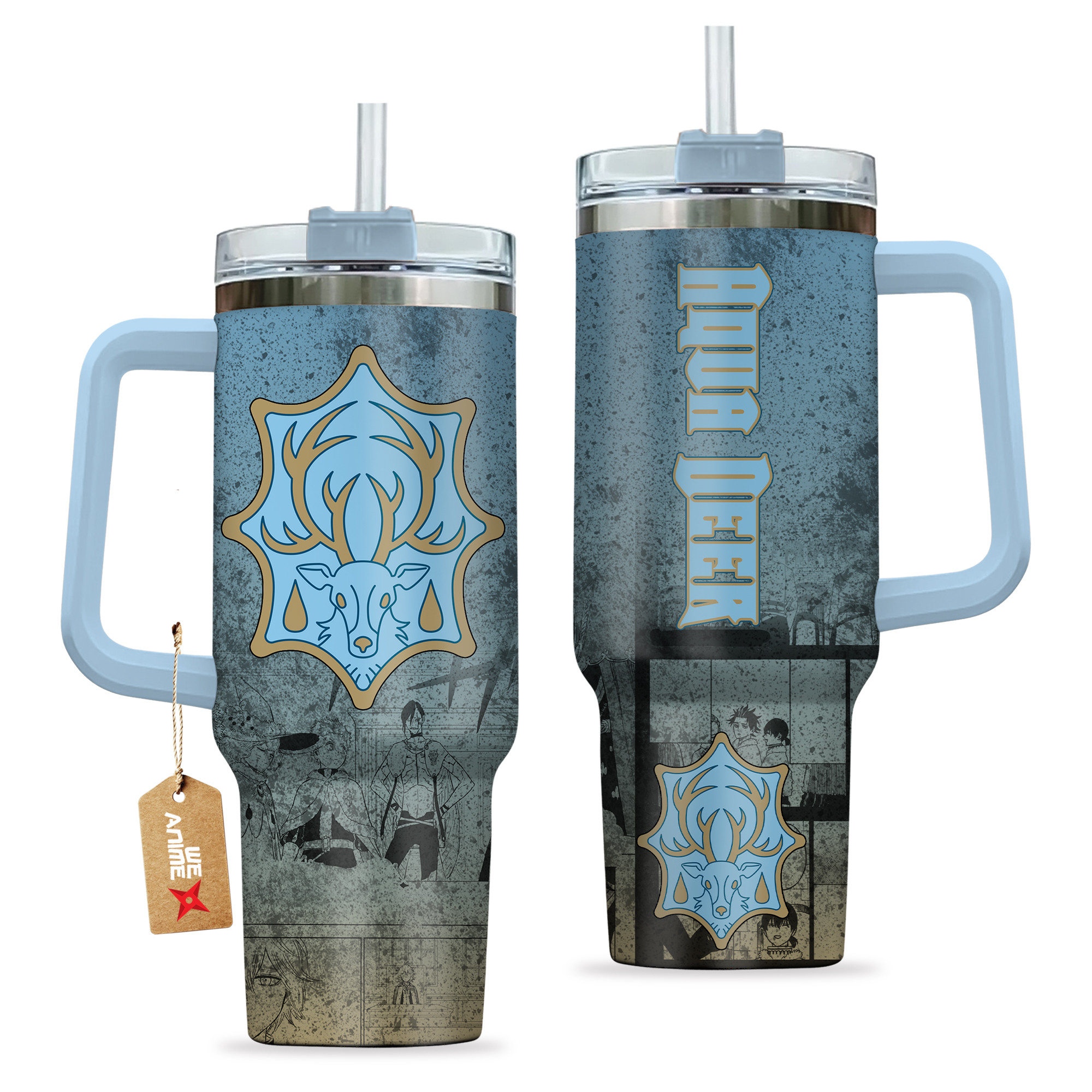 Symbols Aqua Deer 40oz Tumbler Cup With Handle Anime