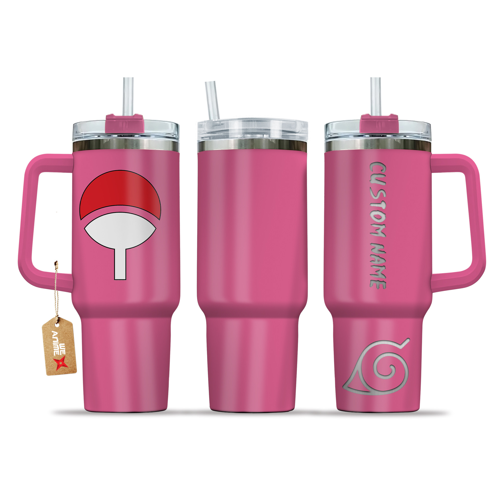 Sasuke Uchiha 40oz Pink Tumbler Cup Handle Printed and Engraved