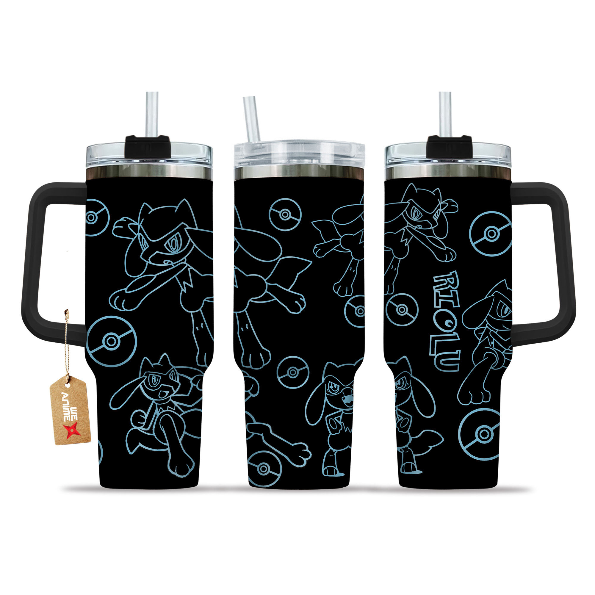 Riolu 40oz Tumbler Cup With Handle Name