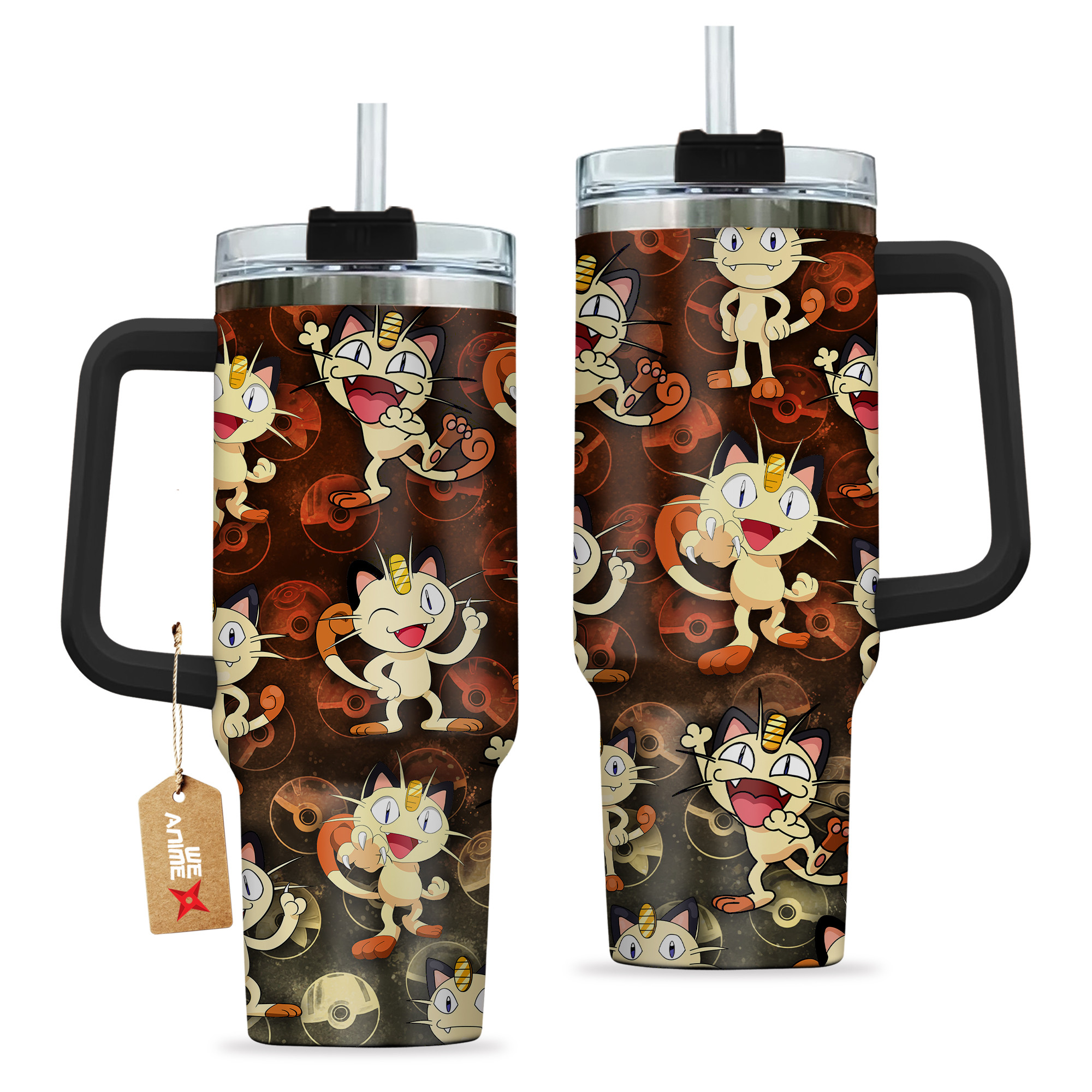 Pokemon Meowth 40oz Tumbler Cup With Handle Anime Cup