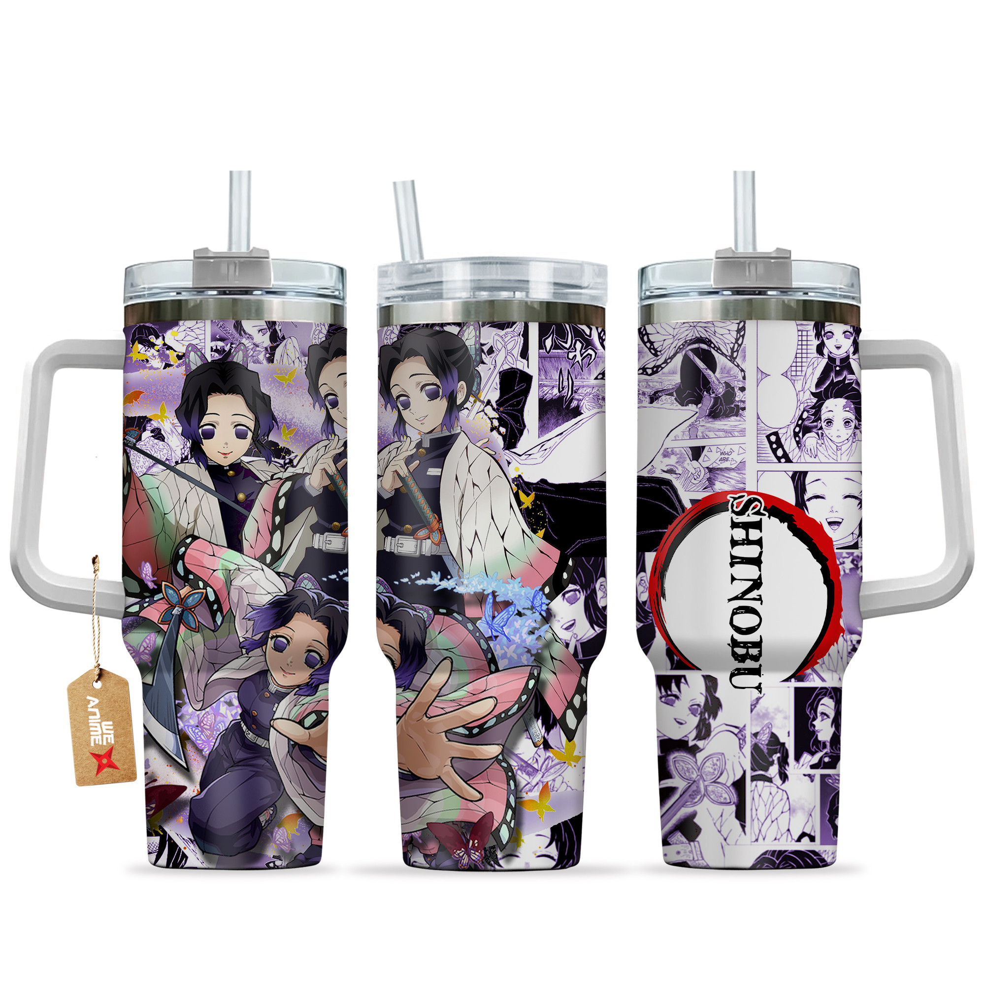 Shinobu Kocho 40oz Tumbler Cup With Handle Manga Art