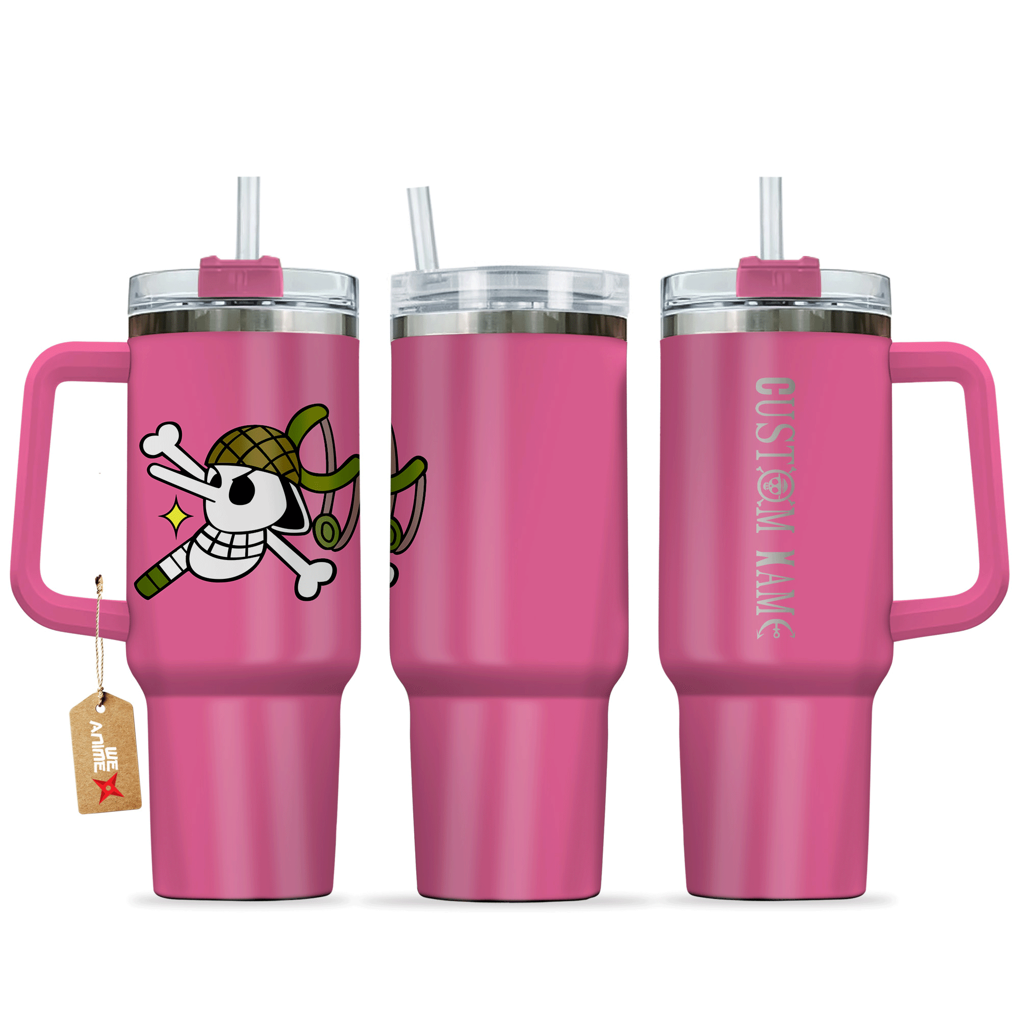 Usopp 40oz Pink Tumbler Cup Handle Printed and Engraved