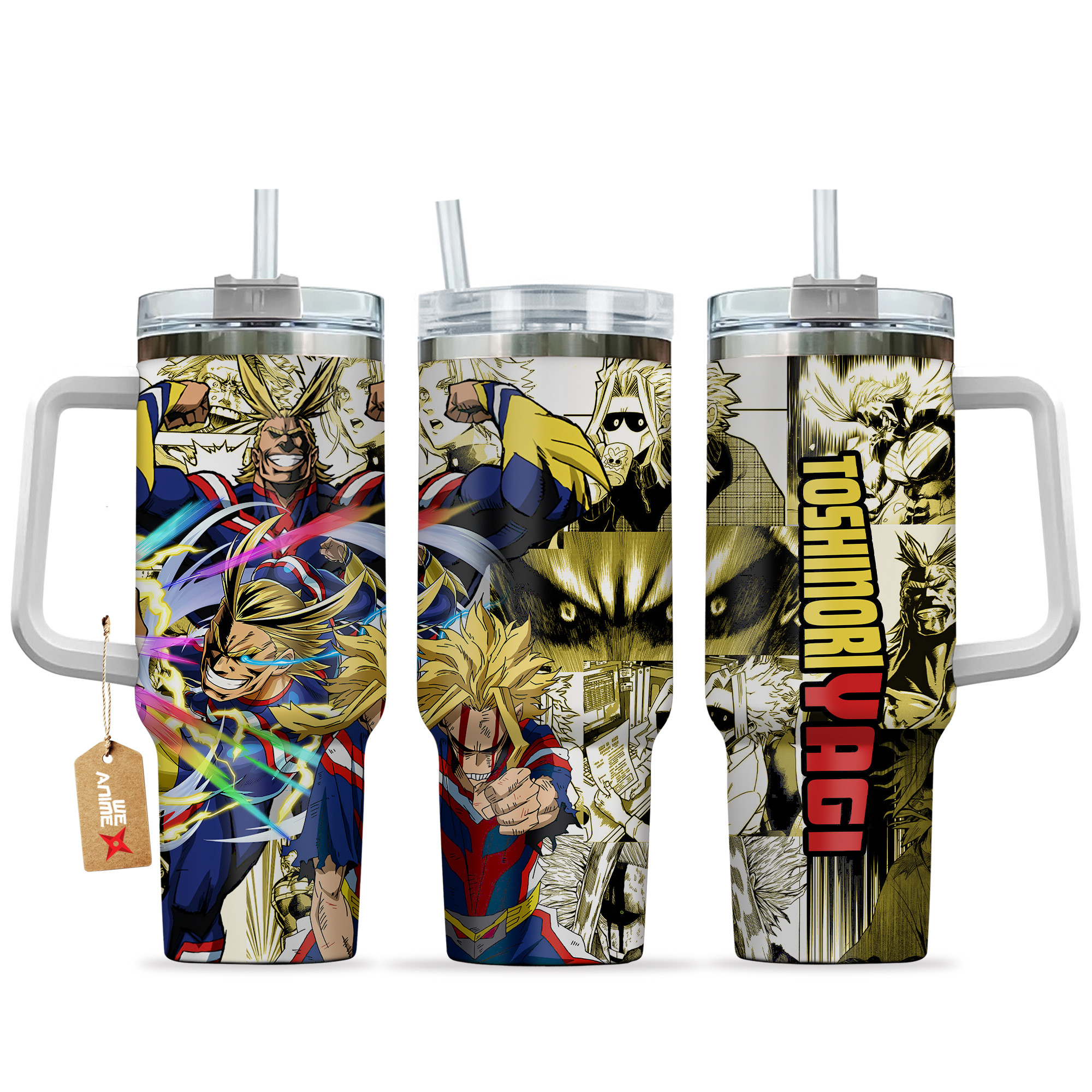 Toshinori Yagi (All Might) 40oz Tumbler Cup With Handle Manga Art