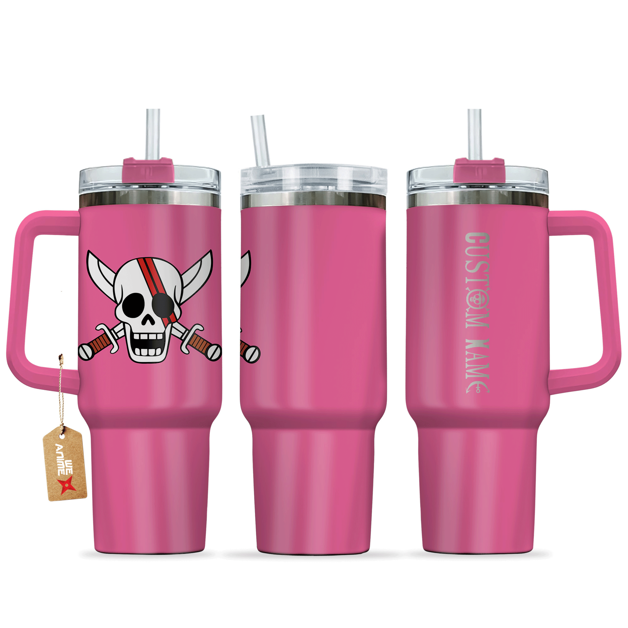 Shanks 40oz Pink Tumbler Cup Handle Printed and Engraved