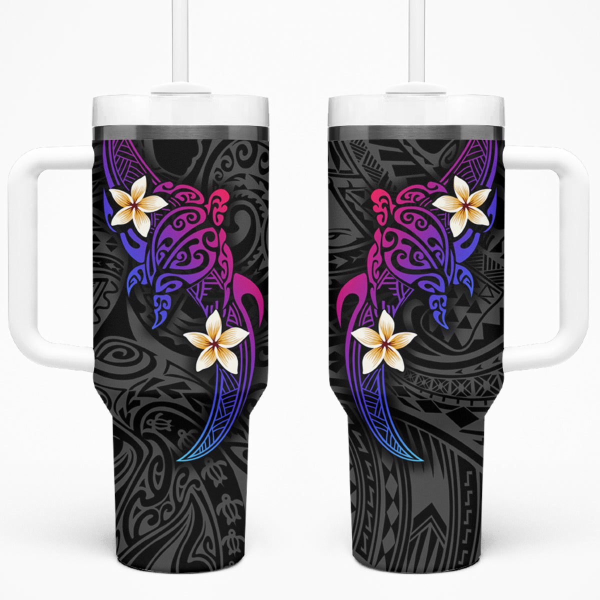 Turtle and Plumeria - Polynesian 40oz Tumbler With Handle